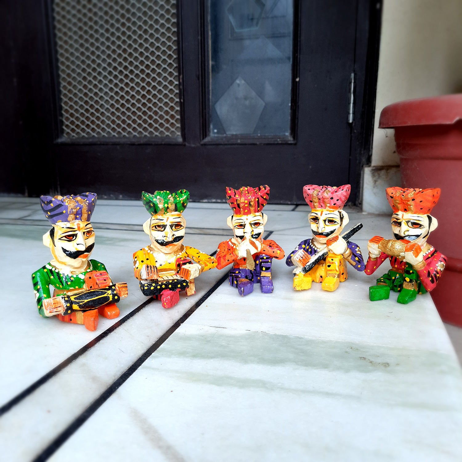 Rajasthani Musician Showpiece | Babla Musicians - For Table & Home Decor - 4 Inch -Set of 5 - Apkamart