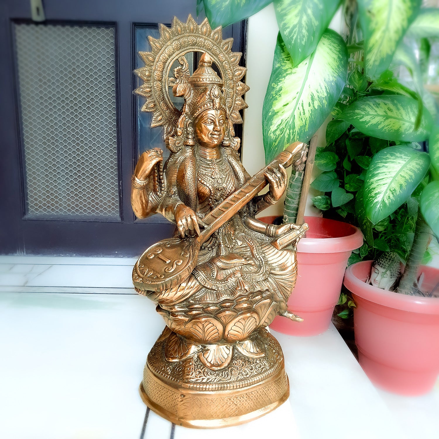 Saraswati Ji Statue | Goddess Sarasvati Idol- for Home, Puja, Temple, Office, Religious Decor & Gifts - Apkamart
