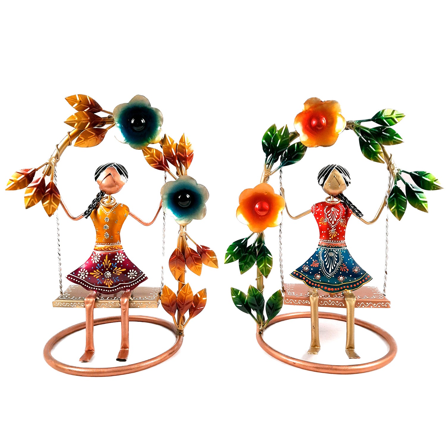 Doll on Decorative Jhula - Female Figurines - for Side Table Decoration - 14 Inch (Set of 2)-Apkamart