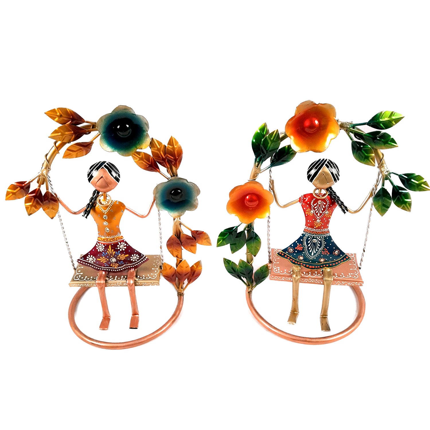 Doll on Decorative Jhula - Female Figurines - for Side Table Decoration - 14 Inch (Set of 2)-Apkamart