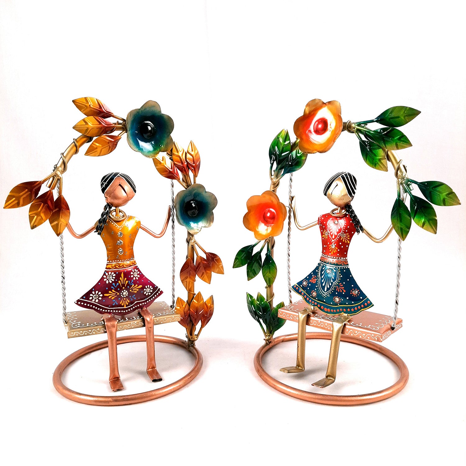 Doll on Decorative Jhula - Female Figurines - for Side Table Decoration - 14 Inch (Set of 2)-Apkamart