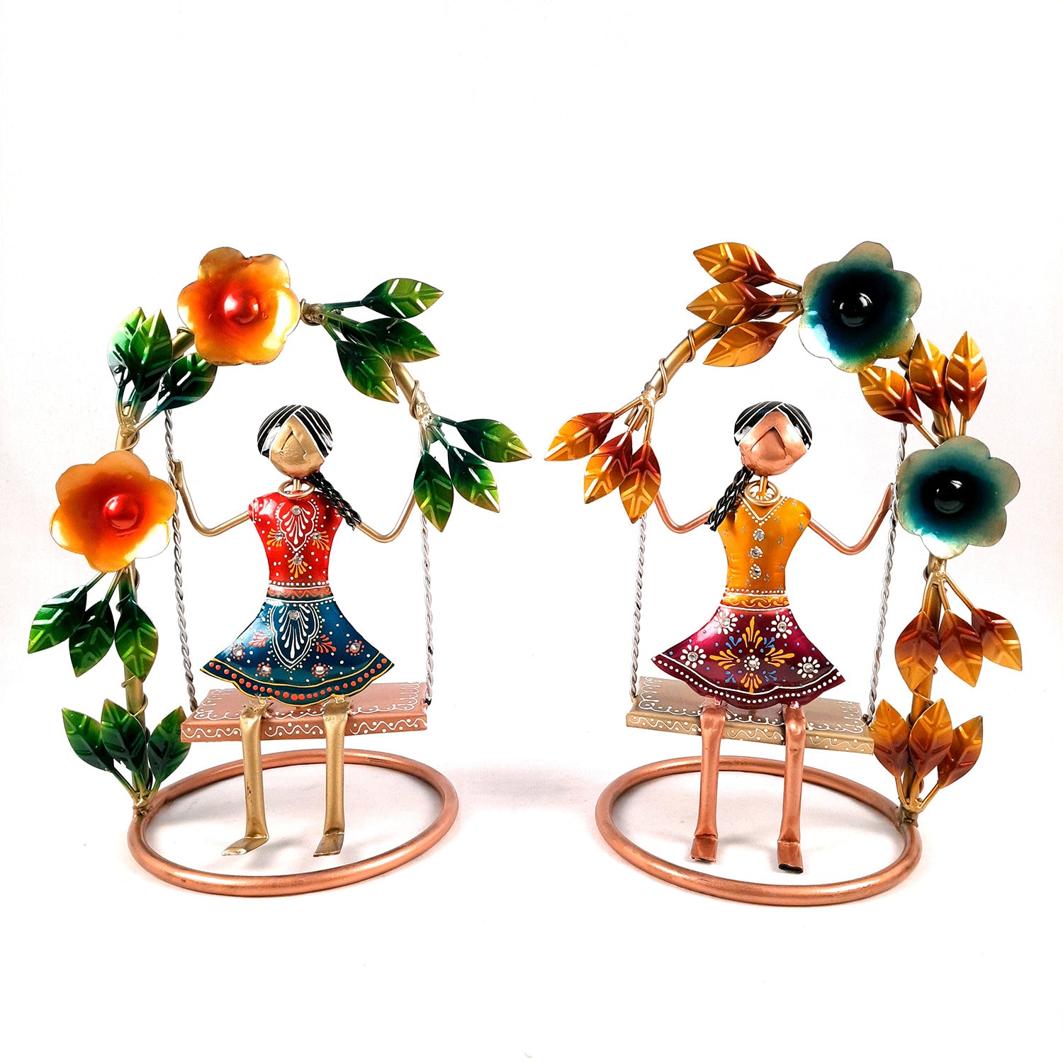 Doll on Decorative Jhula - Female Figurines - for Side Table Decoration - 14 Inch (Set of 2)-Apkamart