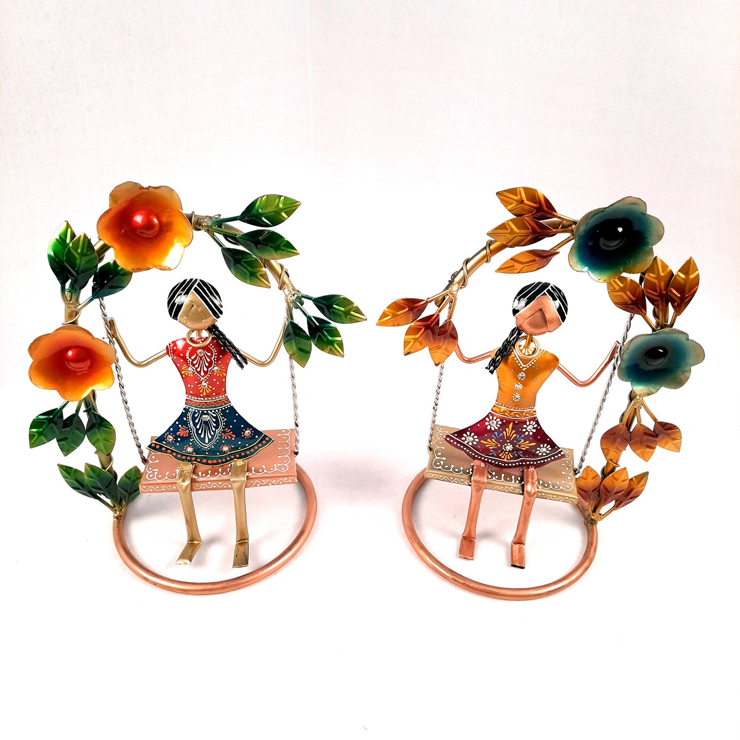 Doll on Decorative Jhula - Female Figurines - for Side Table Decoration - 14 Inch (Set of 2)-Apkamart