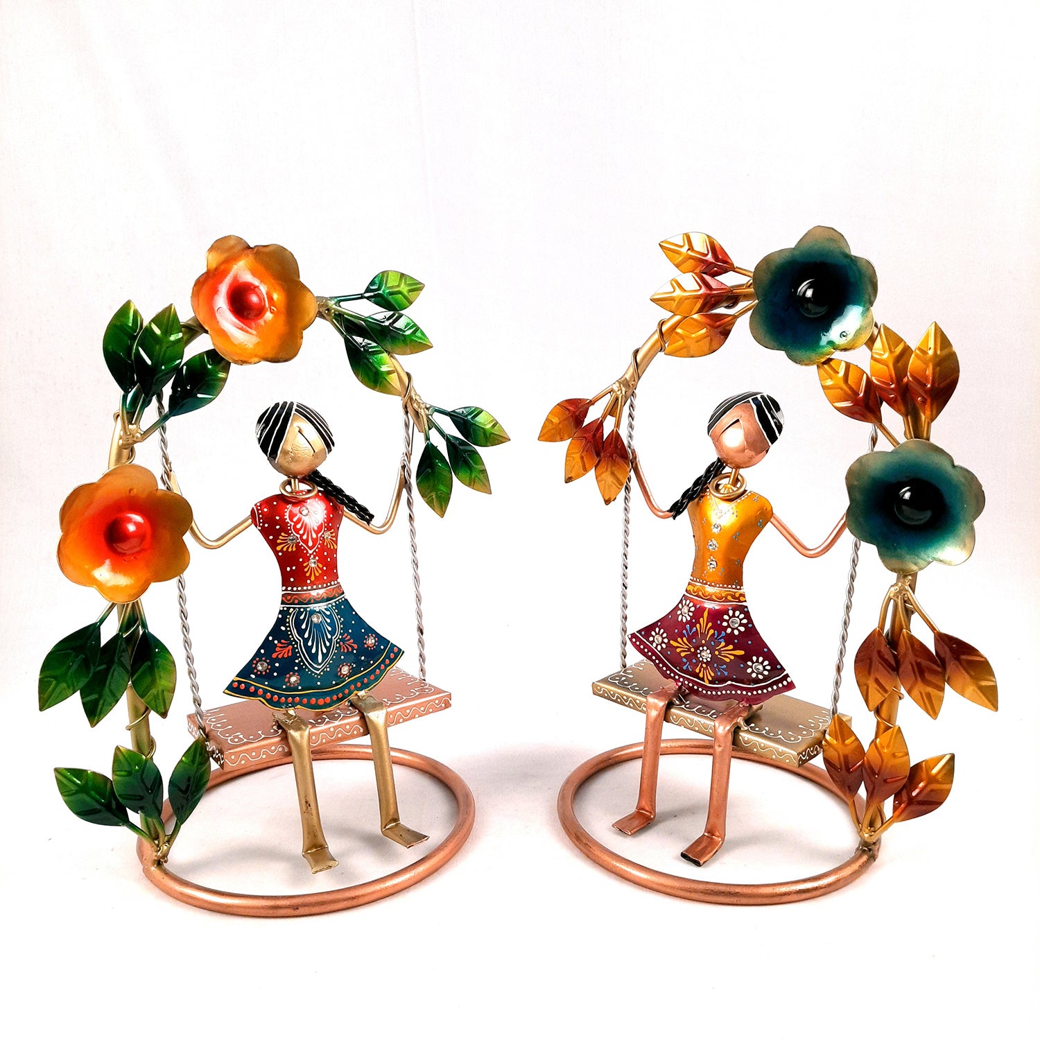 Doll on Decorative Jhula - Female Figurines - for Side Table Decoration - 14 Inch (Set of 2)-Apkamart