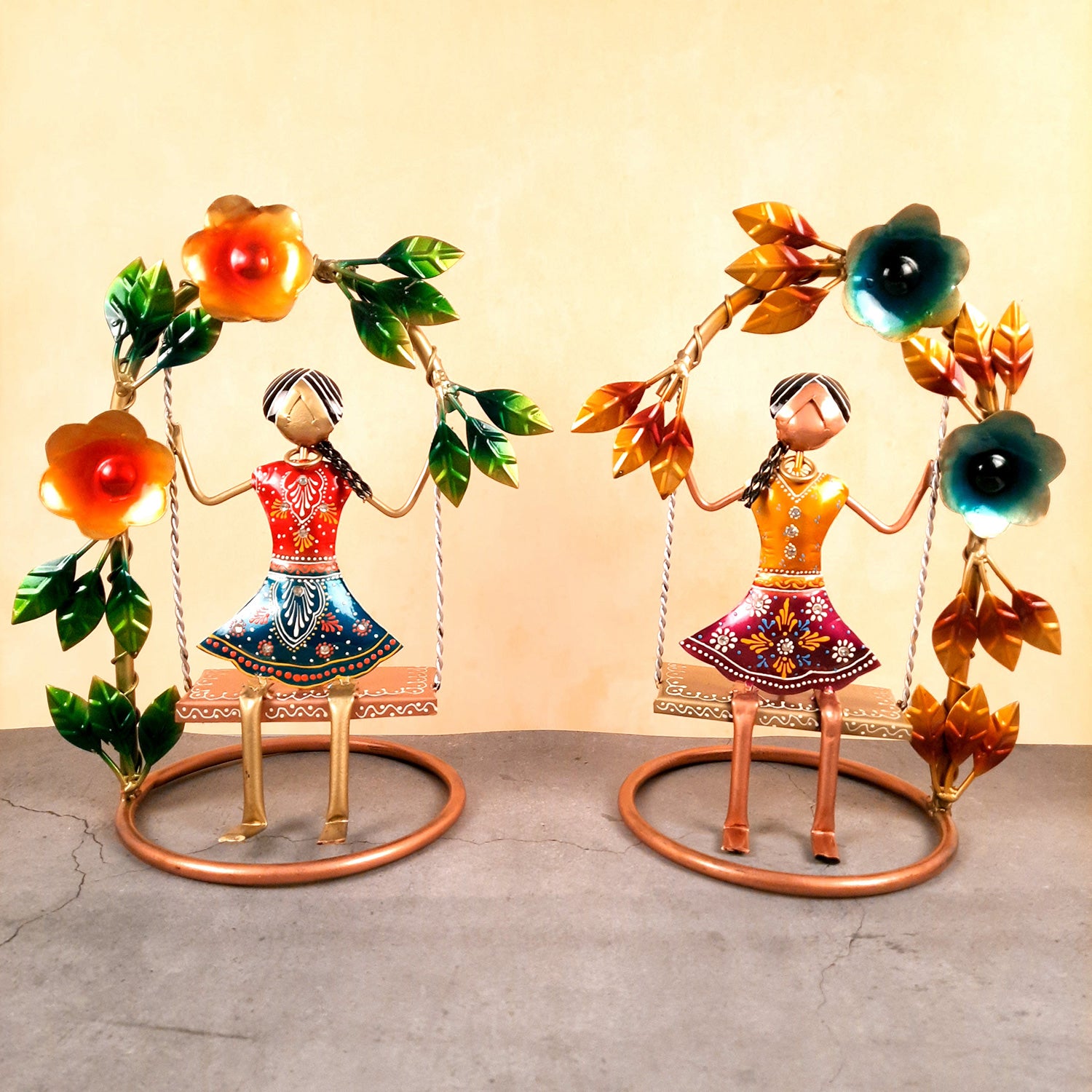 Doll on Decorative Jhula - Female Figurines - for Side Table Decoration - 14 Inch (Set of 2)-Apkamart
