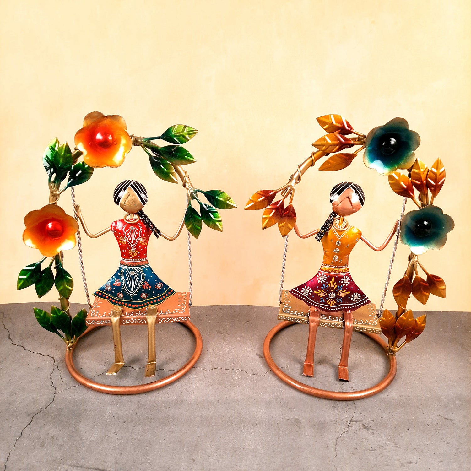 Doll on Decorative Jhula - Female Figurines - for Side Table Decoration - 14 Inch (Set of 2)-Apkamart