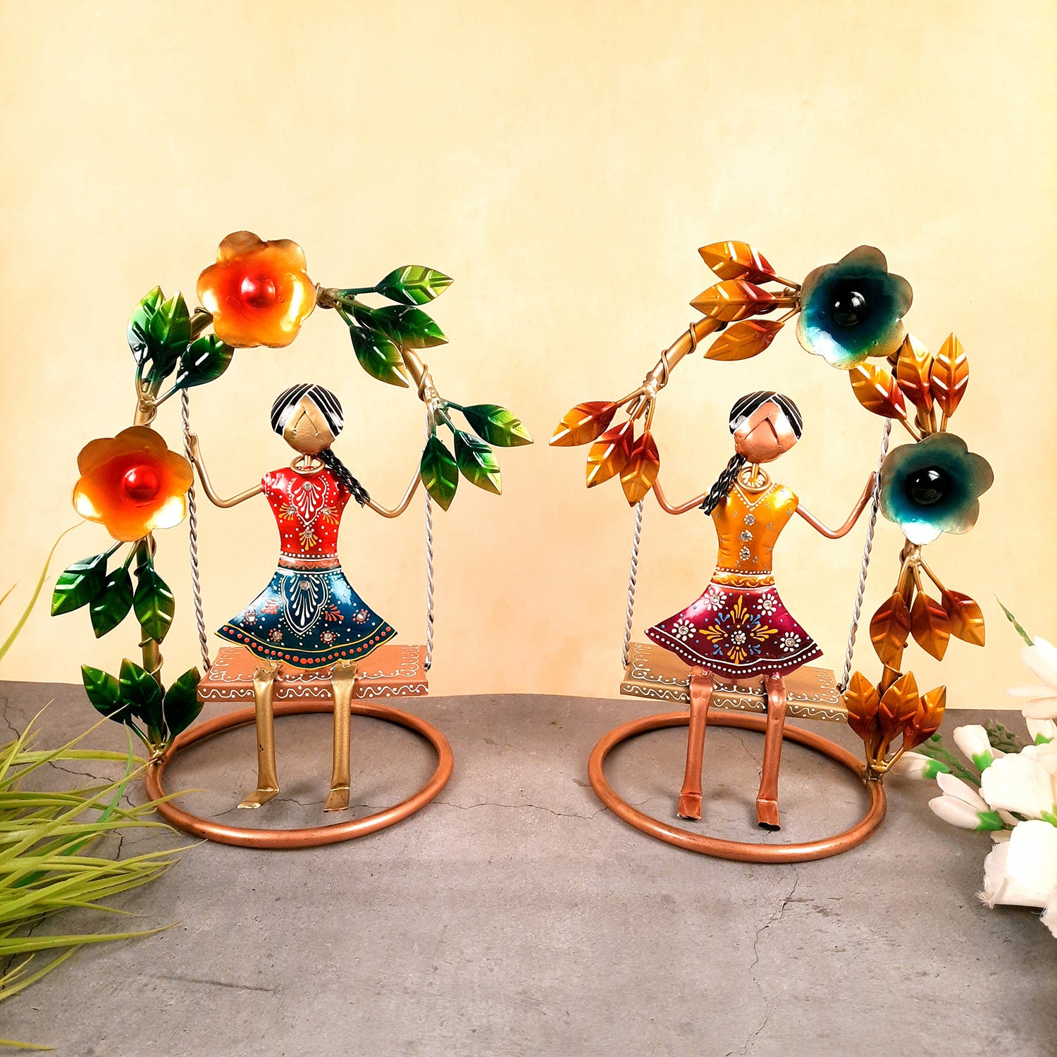 Doll on Decorative Jhula - Female Figurines - for Side Table Decoration - 14 Inch (Set of 2)-Apkamart