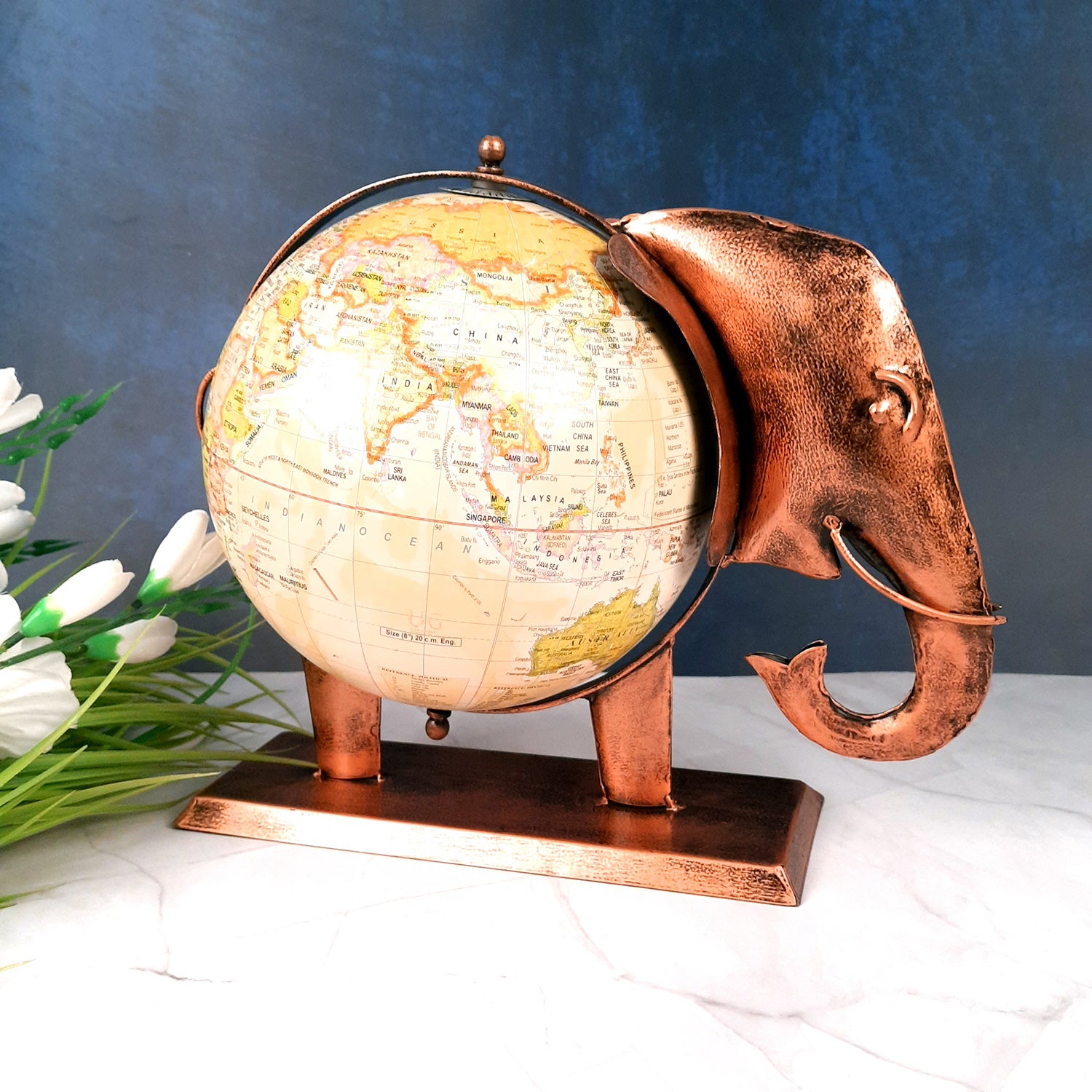 Elephant Globe - Antique Showpiece - For Table Decor & Gifts - 11 Inch - ApkaMart #Color_Copper