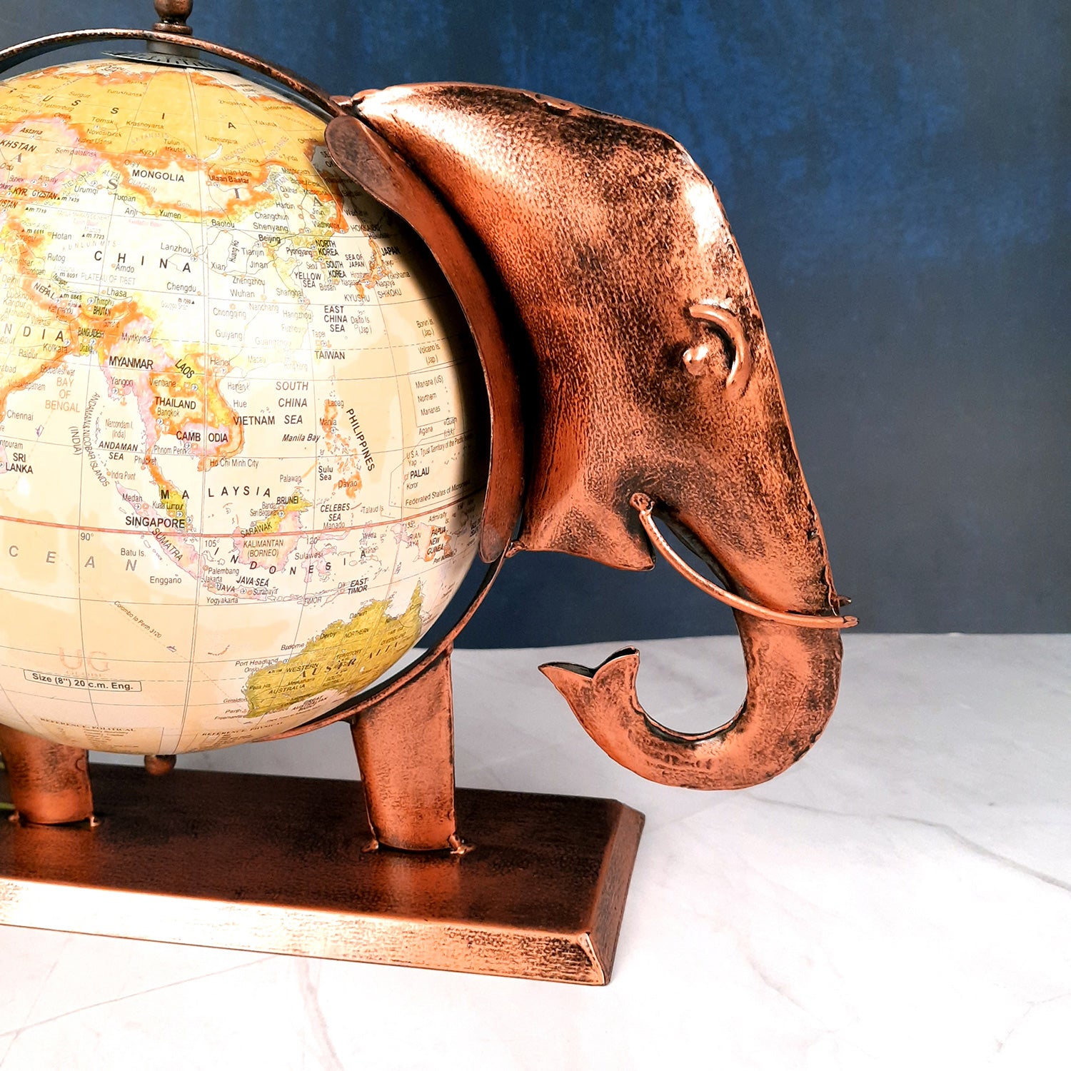 Elephant Globe - Antique Showpiece - For Table Decor & Gifts - 11 Inch - ApkaMart #Color_Copper