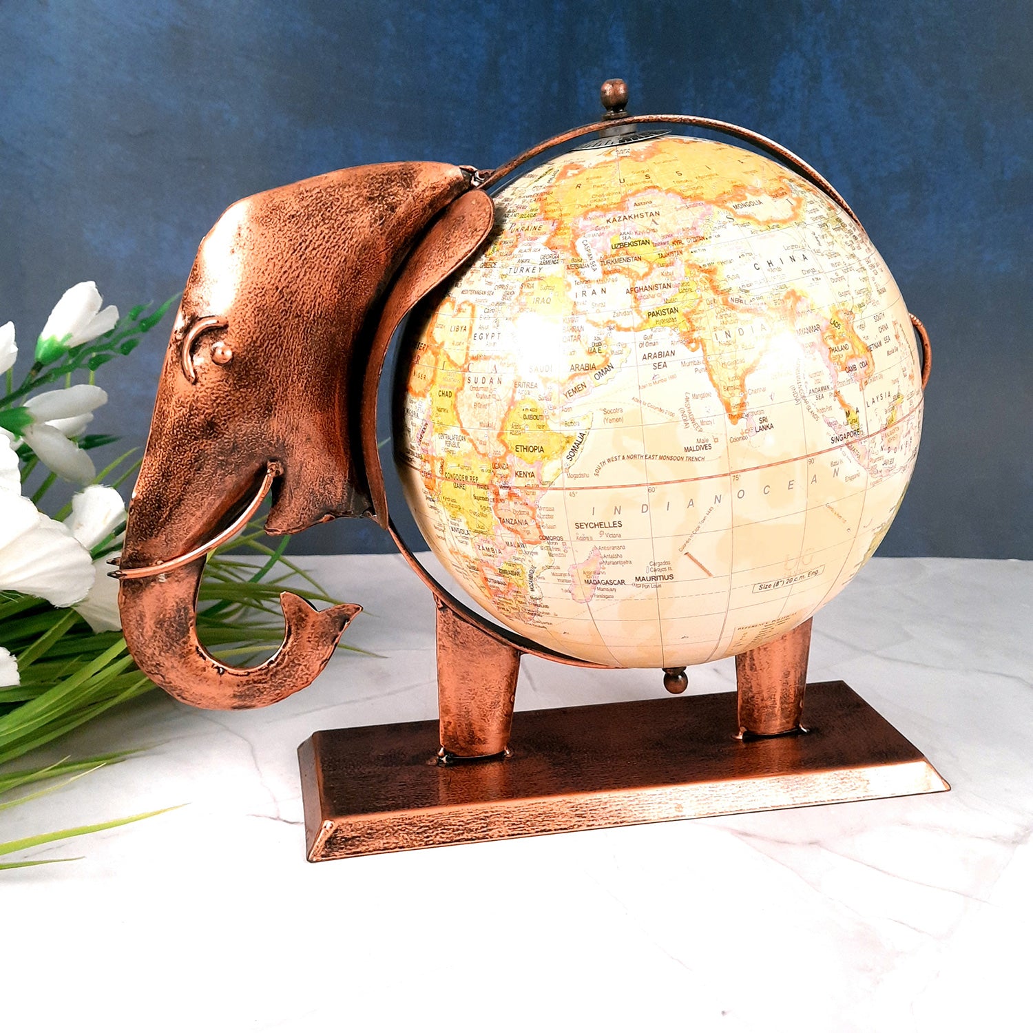 Elephant Globe - Antique Showpiece - For Table Decor & Gifts - 11 Inch - ApkaMart #Color_Copper