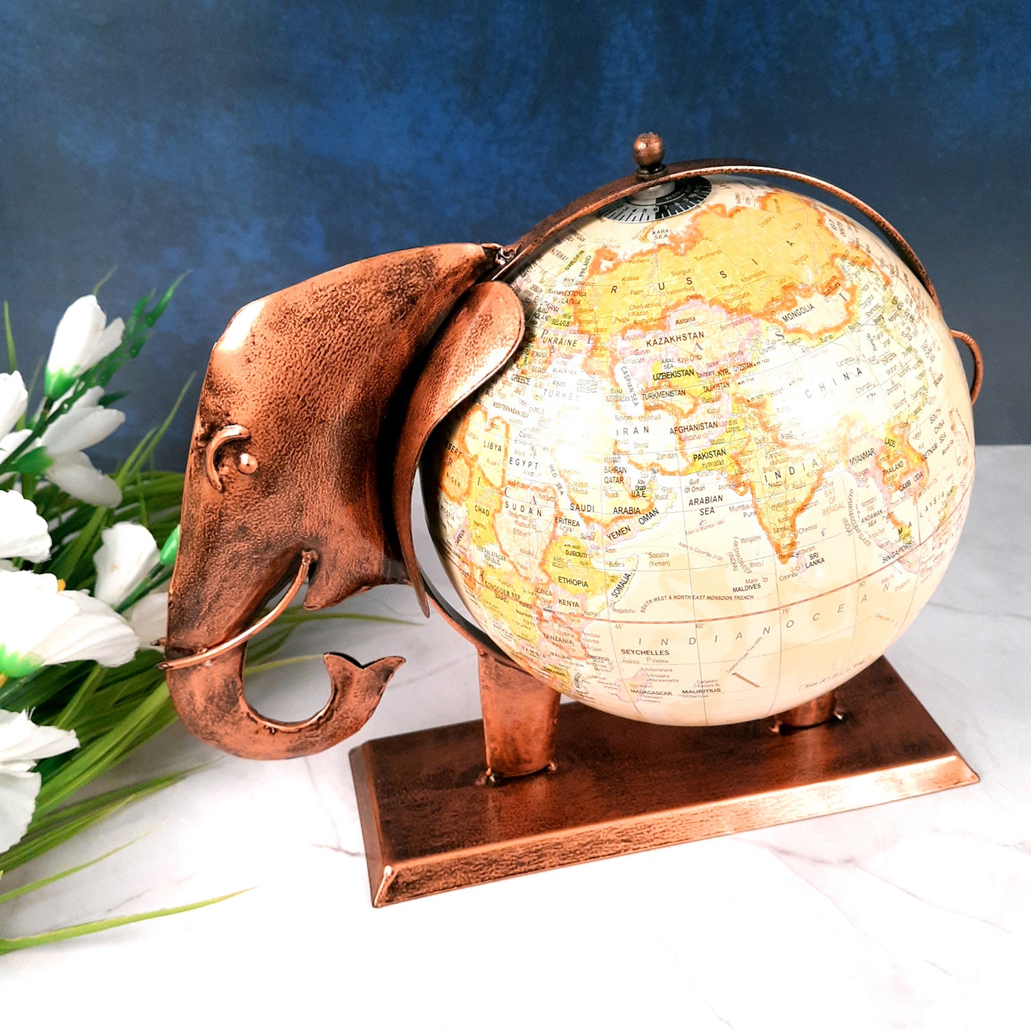 Elephant Globe - Antique Showpiece - For Table Decor & Gifts - 11 Inch - ApkaMart #Color_Copper