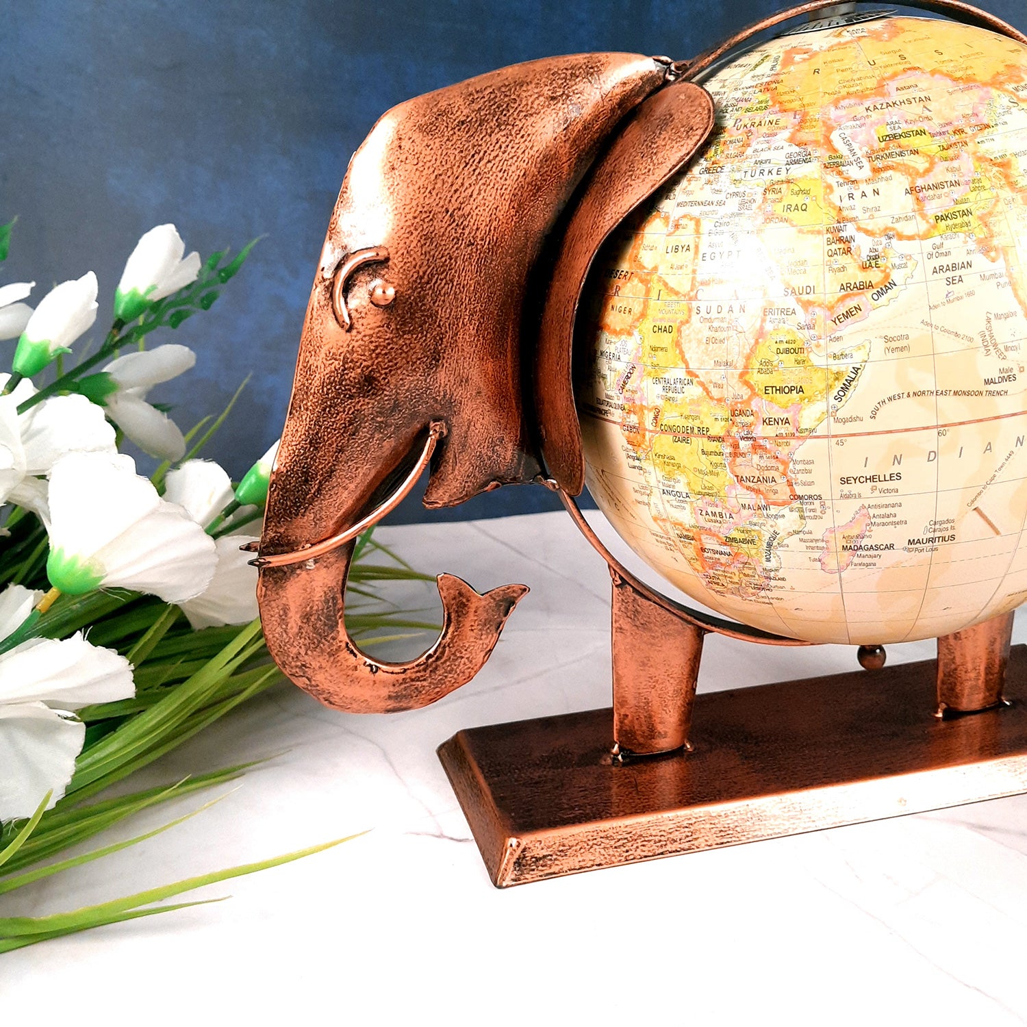 Elephant Globe - Antique Showpiece - For Table Decor & Gifts - 11 Inch - ApkaMart #Color_Copper