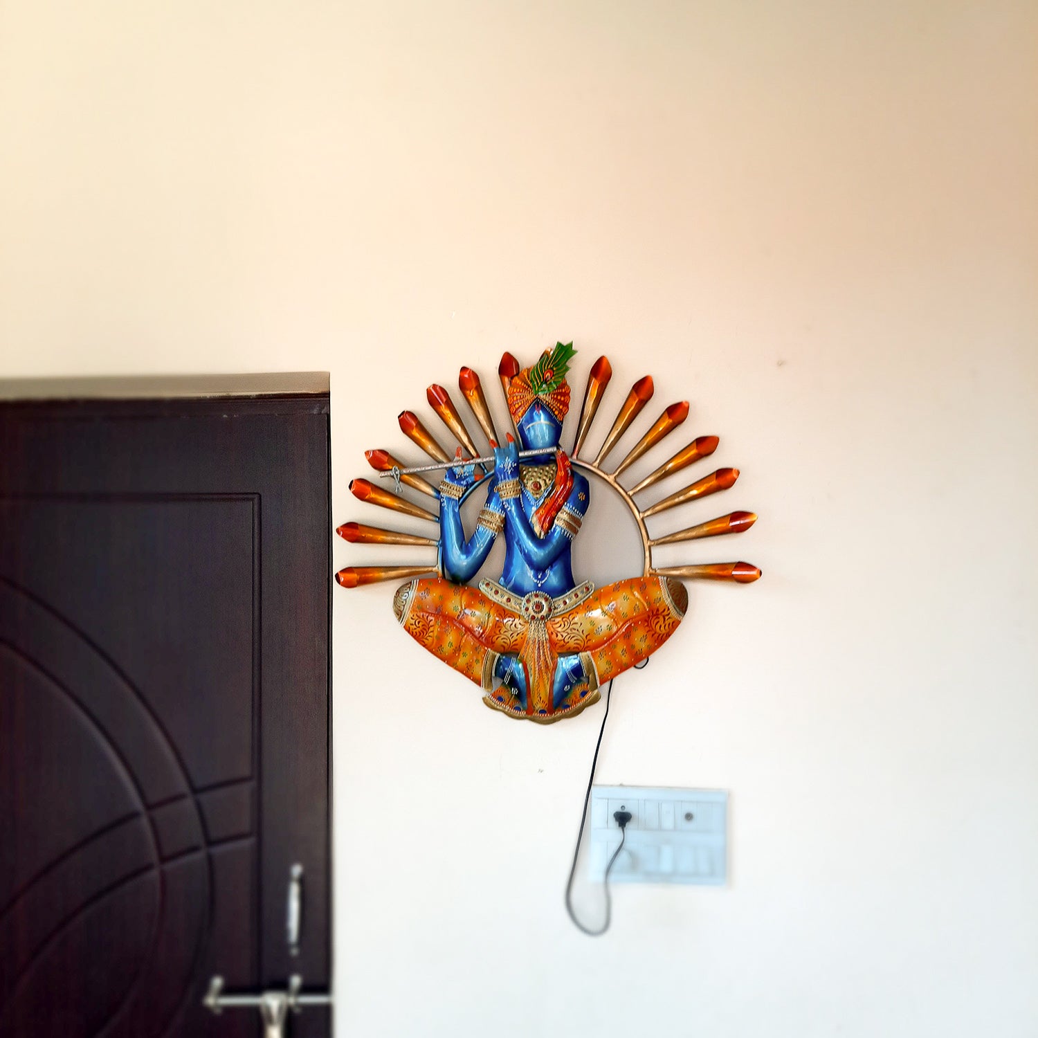 LED Krishna Wall Hanging - Wall Decor & Office Decoration - 26 Inch-Apkamart