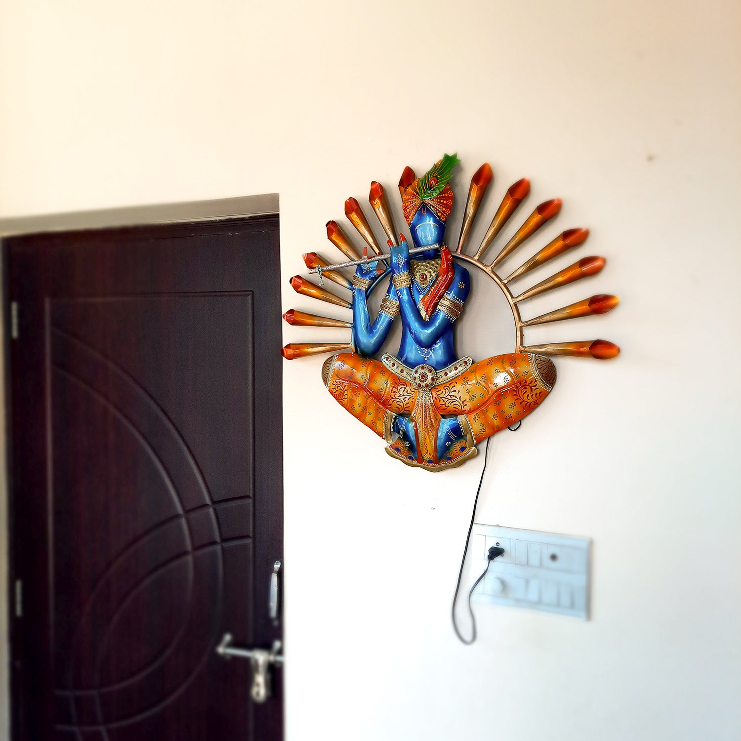 LED Krishna Wall Hanging - Wall Decor & Office Decoration - 26 Inch-Apkamart