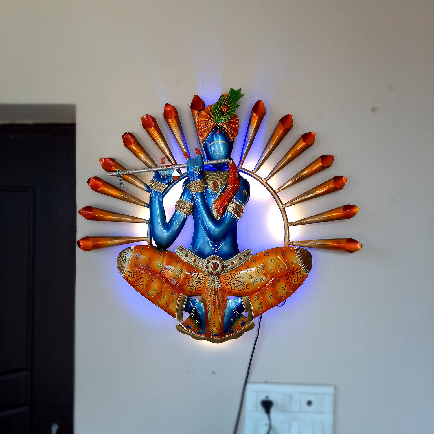 LED Krishna Wall Hanging - Wall Decor & Office Decoration - 26 Inch-Apkamart