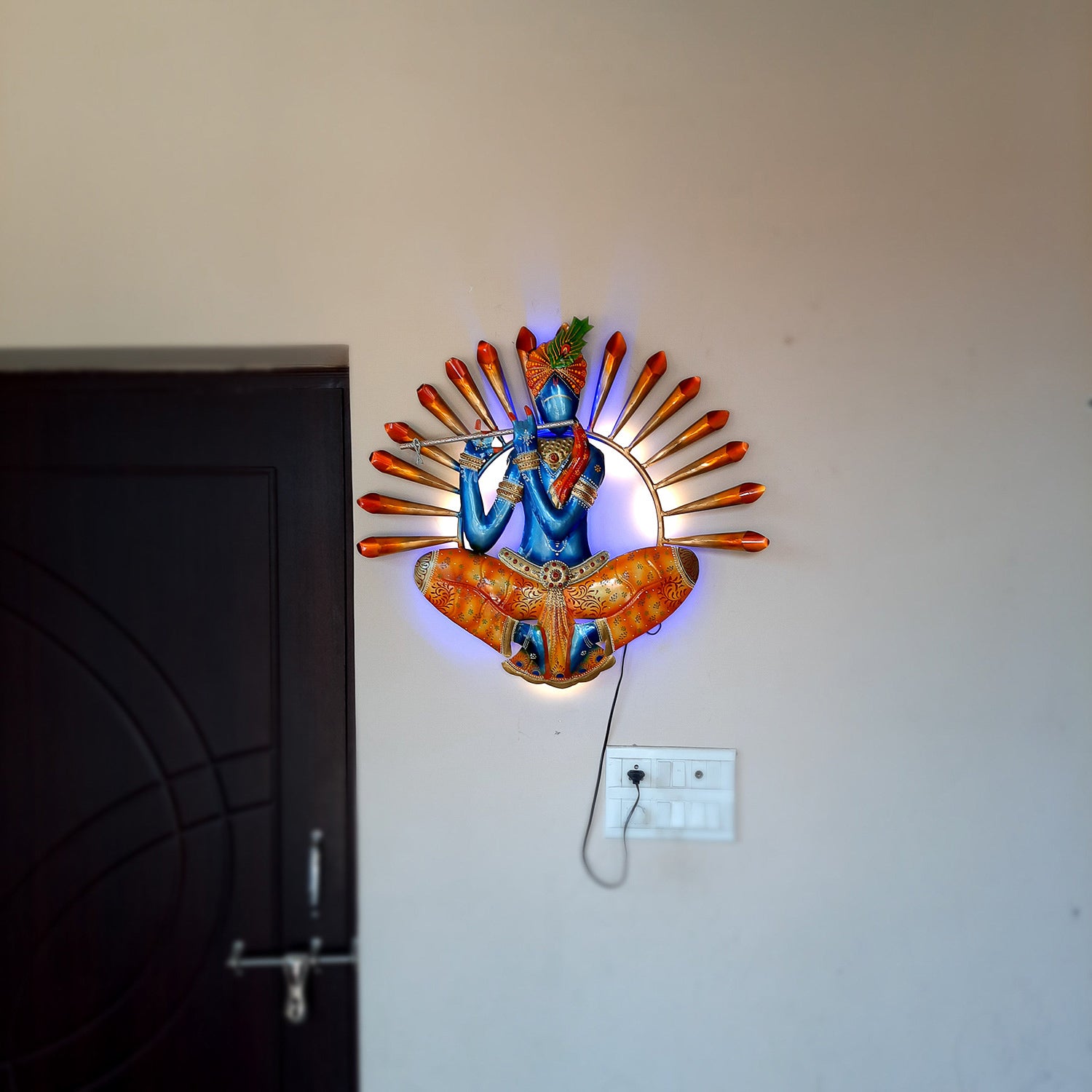 LED Krishna Wall Hanging - Wall Decor & Office Decoration - 26 Inch-Apkamart
