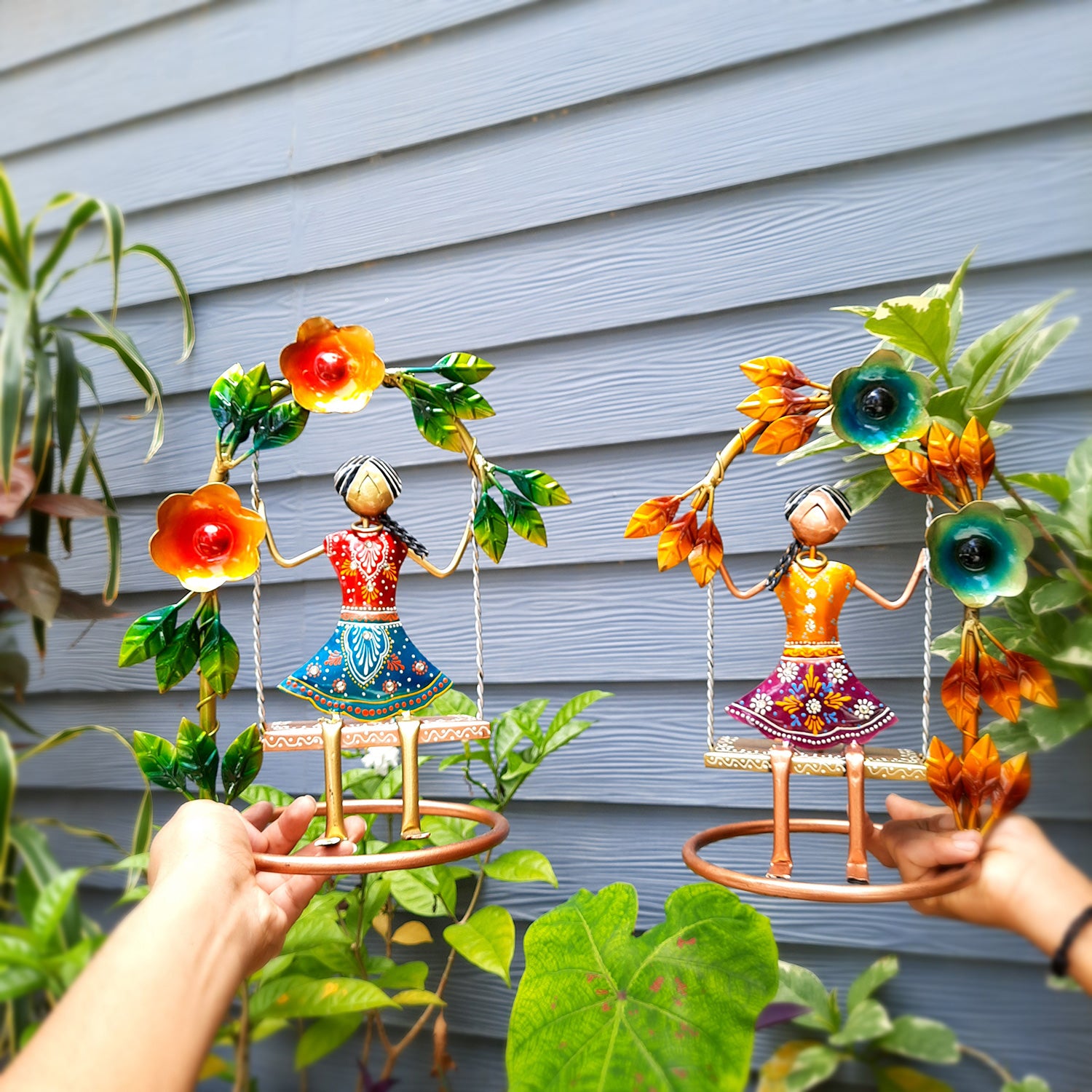 Doll on Decorative Jhula - Female Figurines - for Side Table Decoration - 14 Inch (Set of 2)-Apkamart