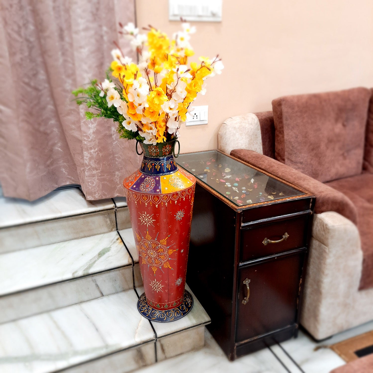 Standing Flower Pot | Big Corner Vase - For Living Room & Entrance Decor - 27 Inch - ApkaMart
