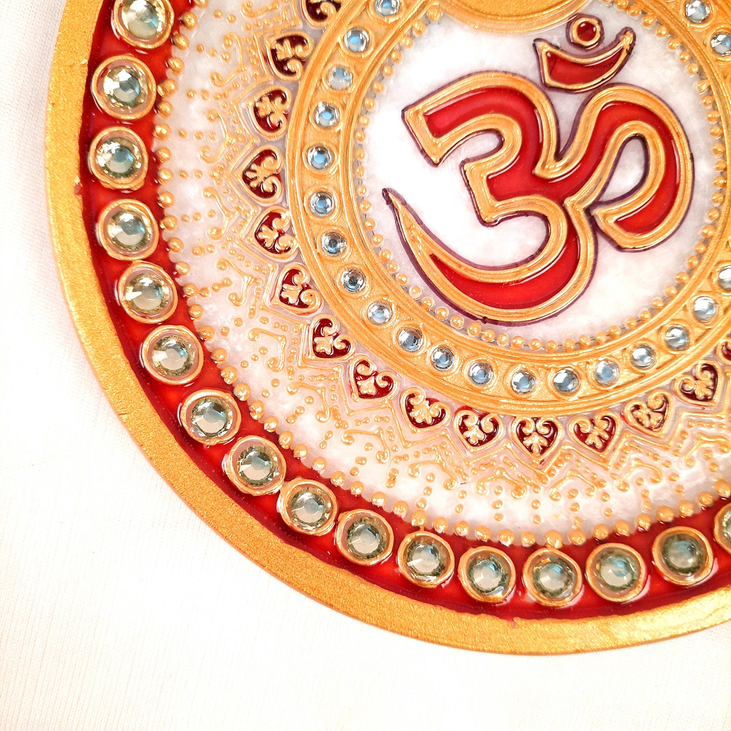 Puja Plate with Diya |Marble Pooja Thali With Heavy Om Design - For Pooja, weddings & Festivals - 6 Inch - Apkamart #Style_Design 1