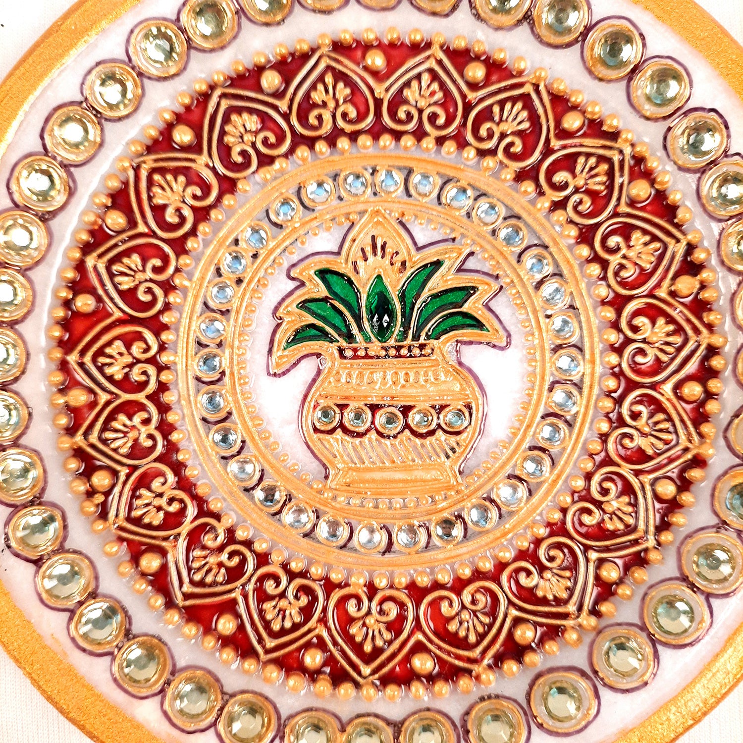 Marble Pooja Plate | Aarti Thali - Heavy Kalash Design - For Pooja, Weddings & Festivals - Apkamart