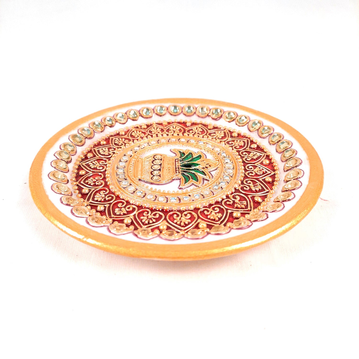 Marble Pooja Plate | Aarti Thali - Heavy Kalash Design - For Pooja, Weddings & Festivals - Apkamart