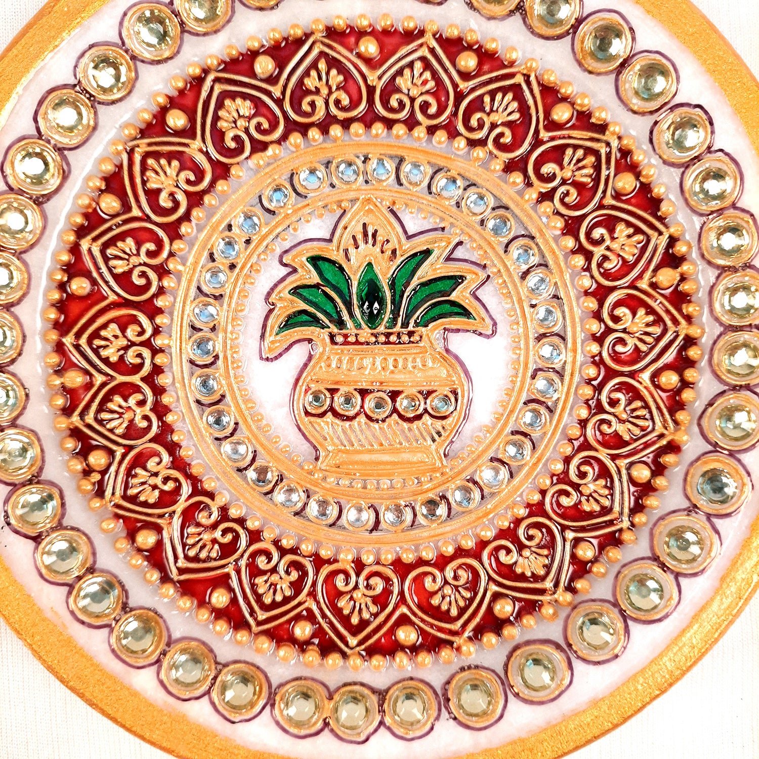 Marble Pooja Plate | Aarti Thali - Heavy Kalash Design - For Pooja, Weddings & Festivals - Apkamart