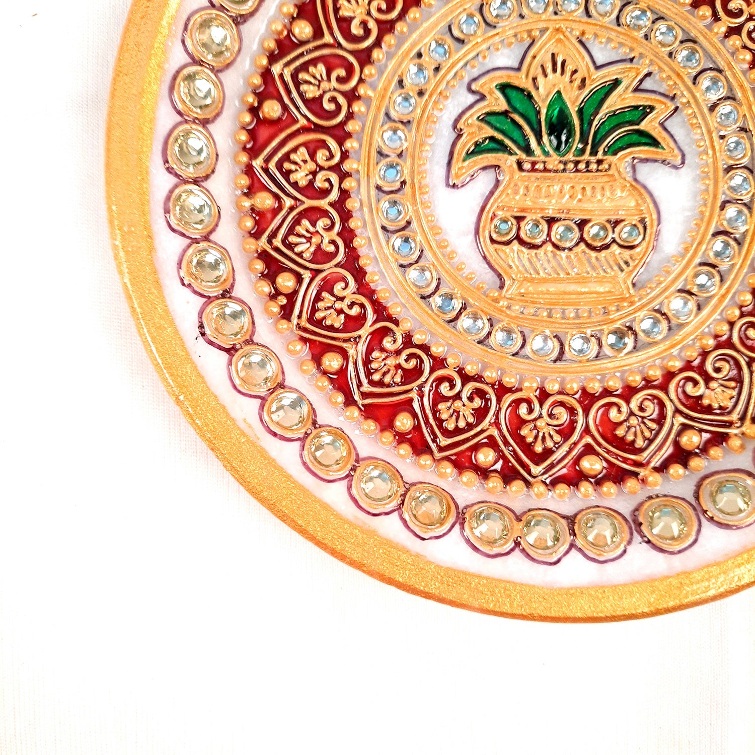 Marble Pooja Plate | Aarti Thali - Heavy Kalash Design - For Pooja, Weddings & Festivals - Apkamart