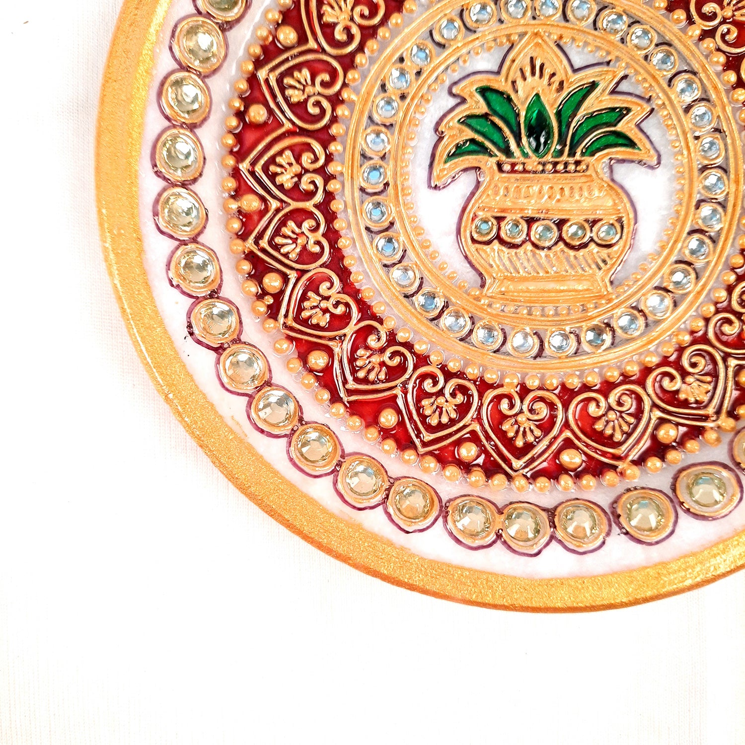 Marble Pooja Plate | Aarti Thali - Heavy Kalash Design - For Pooja, Weddings & Festivals - Apkamart