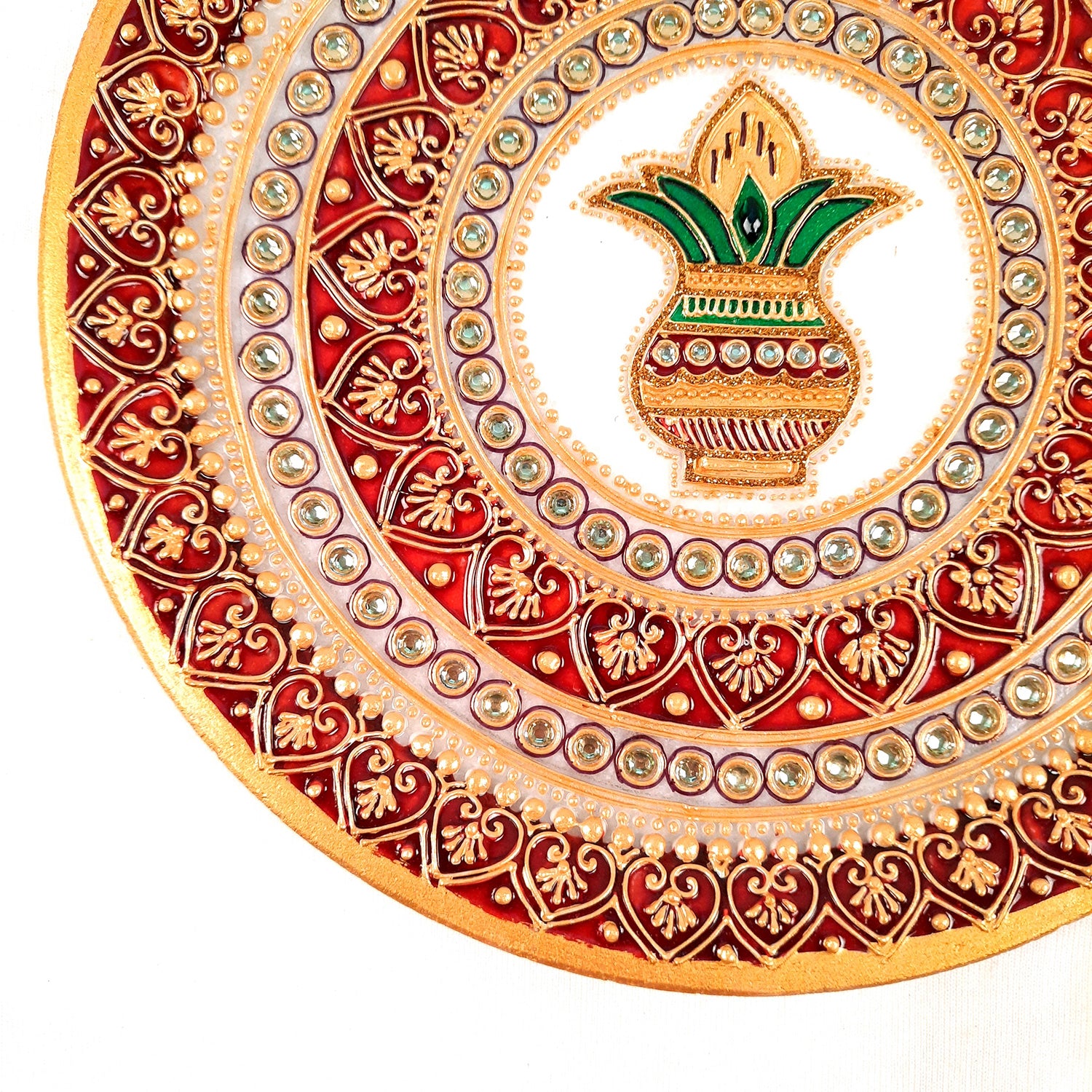 Marble Pooja Plate With Diya | Aarti Thali - Heavy Kalash Design - For Pooja, Weddings & Festivals - 9 Inch - Apkamart