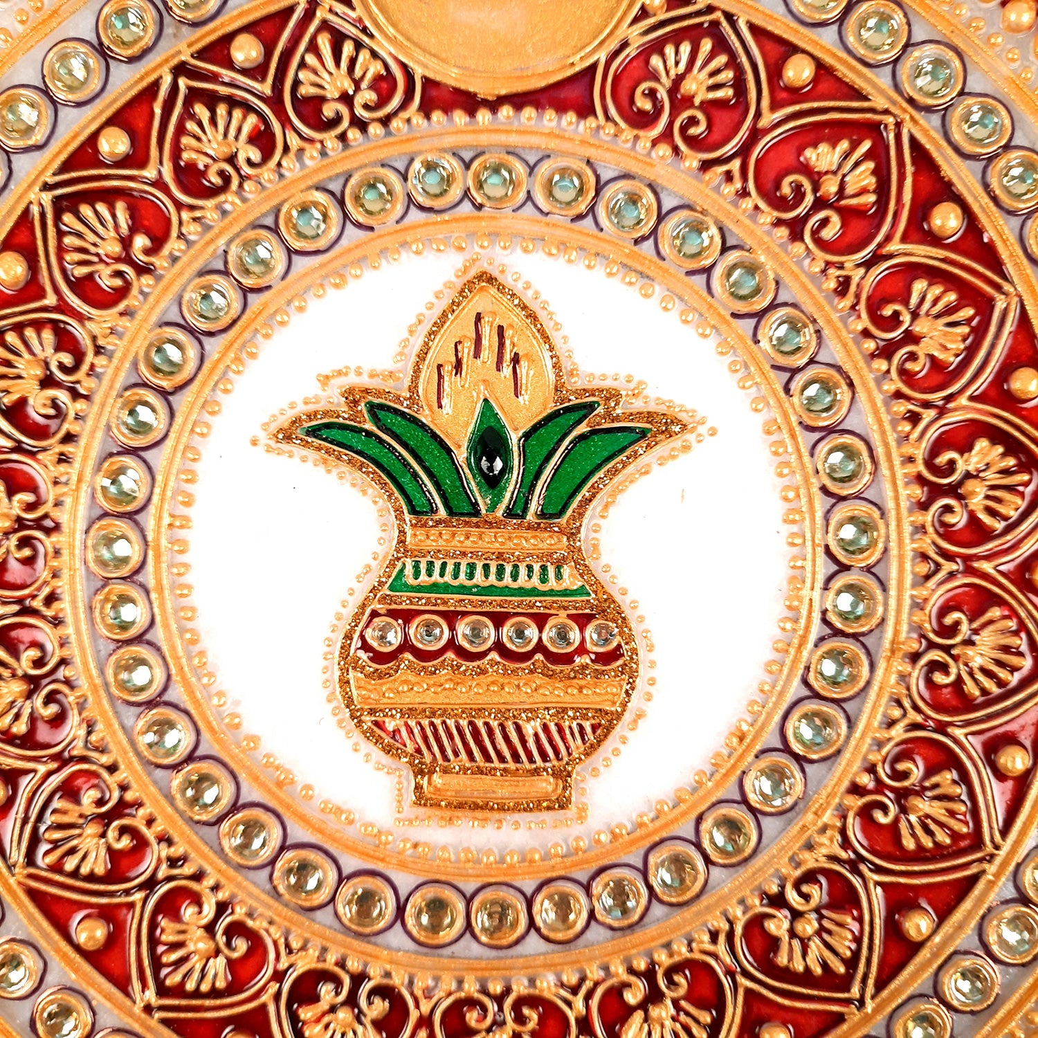 Marble Pooja Plate With Diya | Aarti Thali - Heavy Kalash Design - For Pooja, Weddings & Festivals - 9 Inch - Apkamart