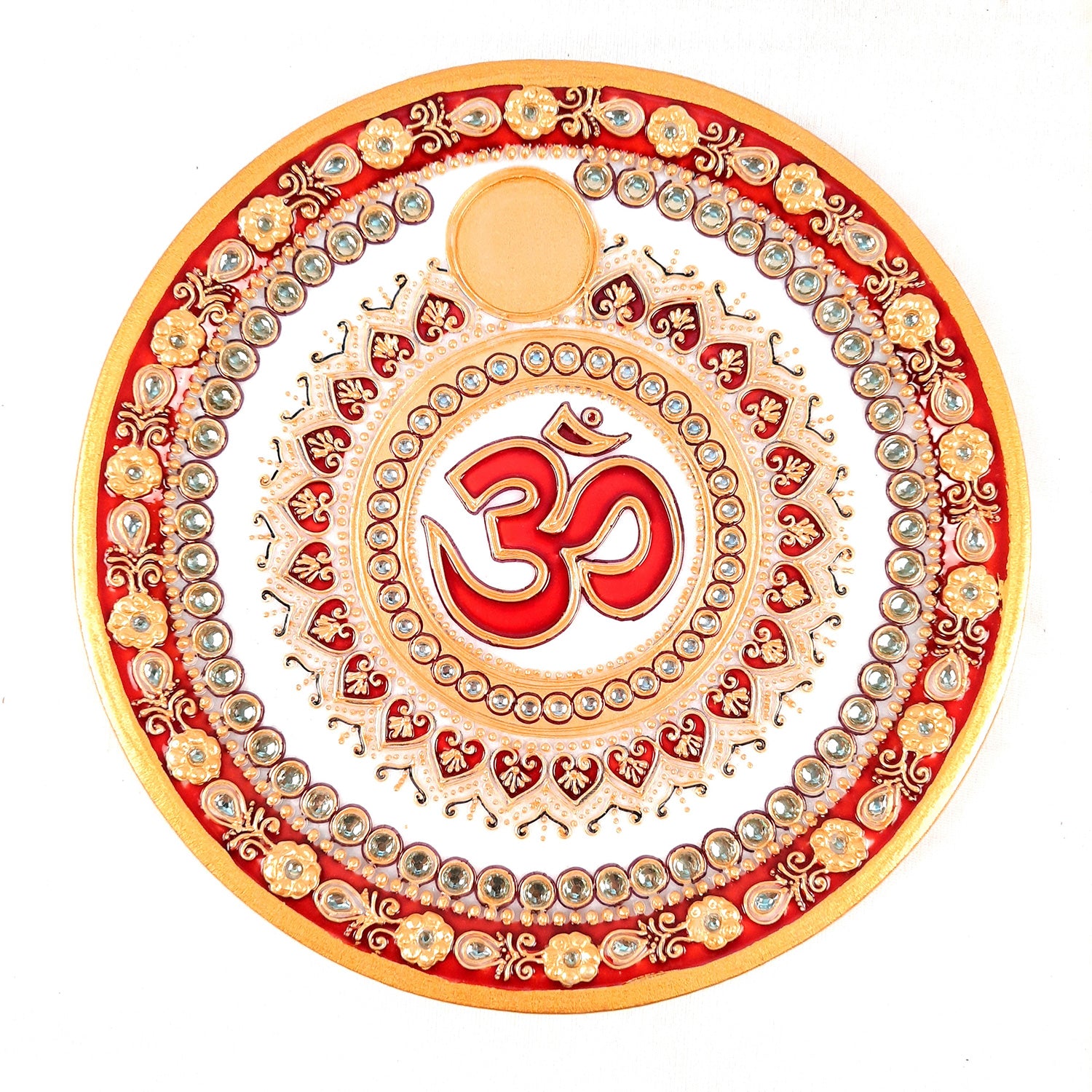 Marble Pooja Plate With Diya | Aarti Thali - Om Heavy Design - For Pooja, Weddings & Festivals - Apkamart