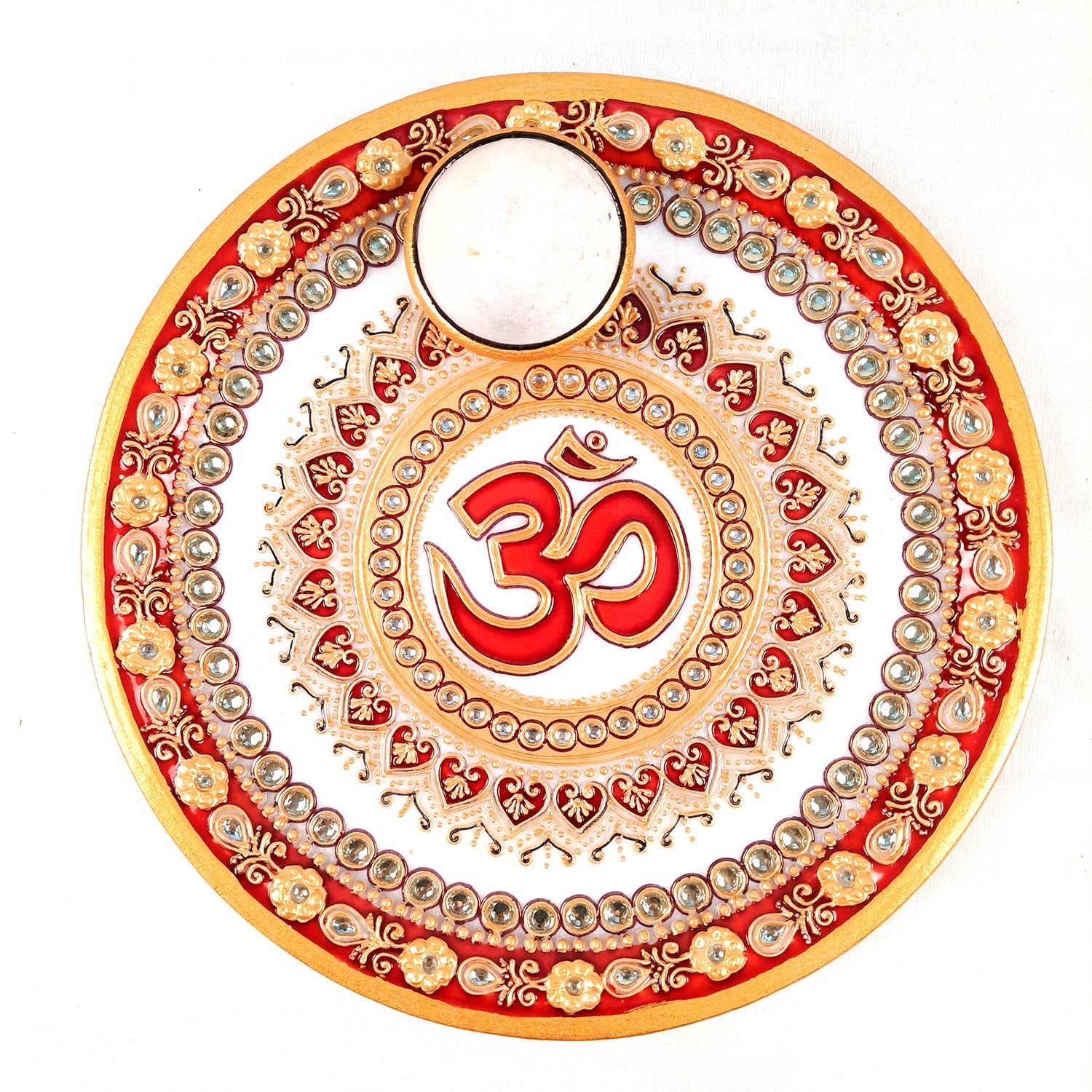 Marble Pooja Plate With Diya | Aarti Thali - Om Heavy Design - For Pooja, Weddings & Festivals - Apkamart