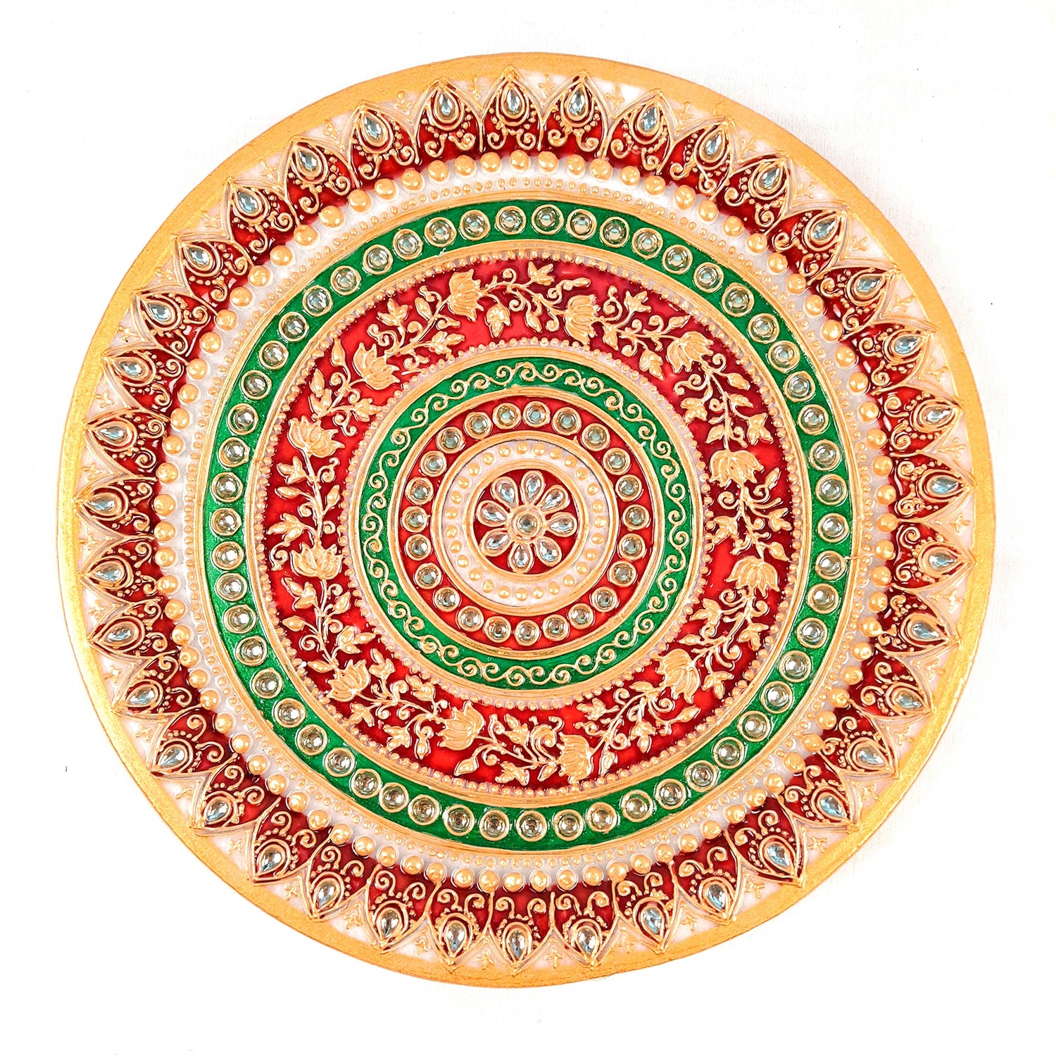 Pooja Thali | Marble Aarti Thali - Heavy Design - For Ganesh Pooja, Diwali & Karwa Chauth - 9 Inch
