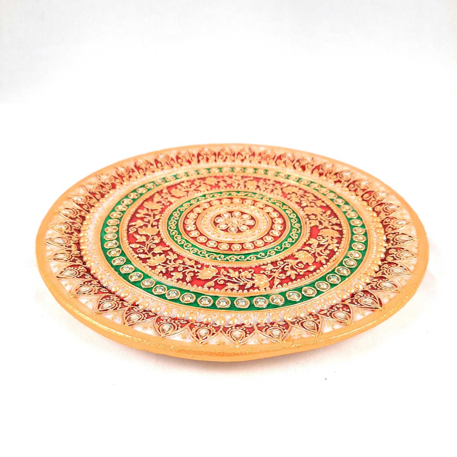 Pooja Thali | Marble Aarti Thali - Heavy Design - For Ganesh Pooja, Diwali & Karwa Chauth - 9 Inch