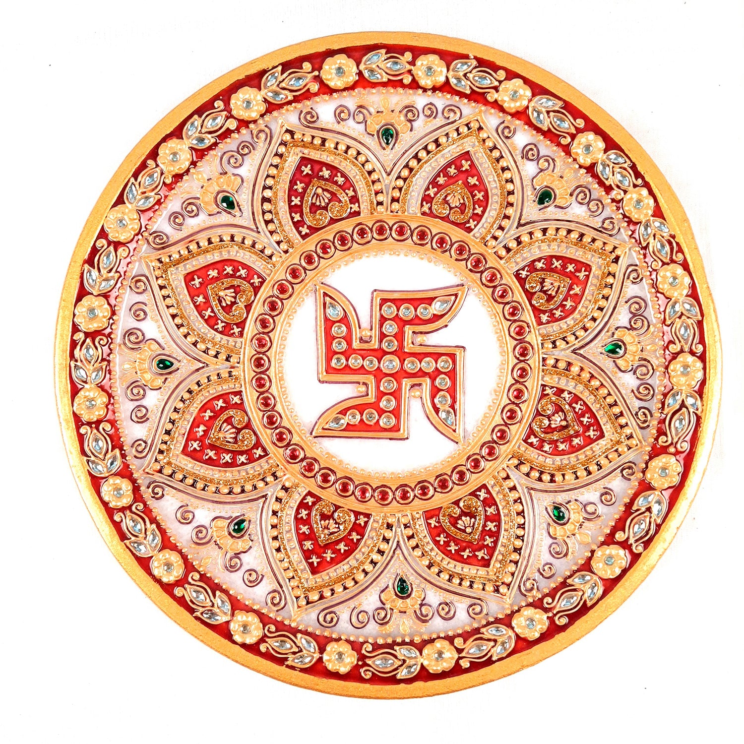 Marble Pooja Plate | Aarti Thali Big - Heavy Design - For Pooja, Weddings & Festivals - 9 Inch - Apkamart