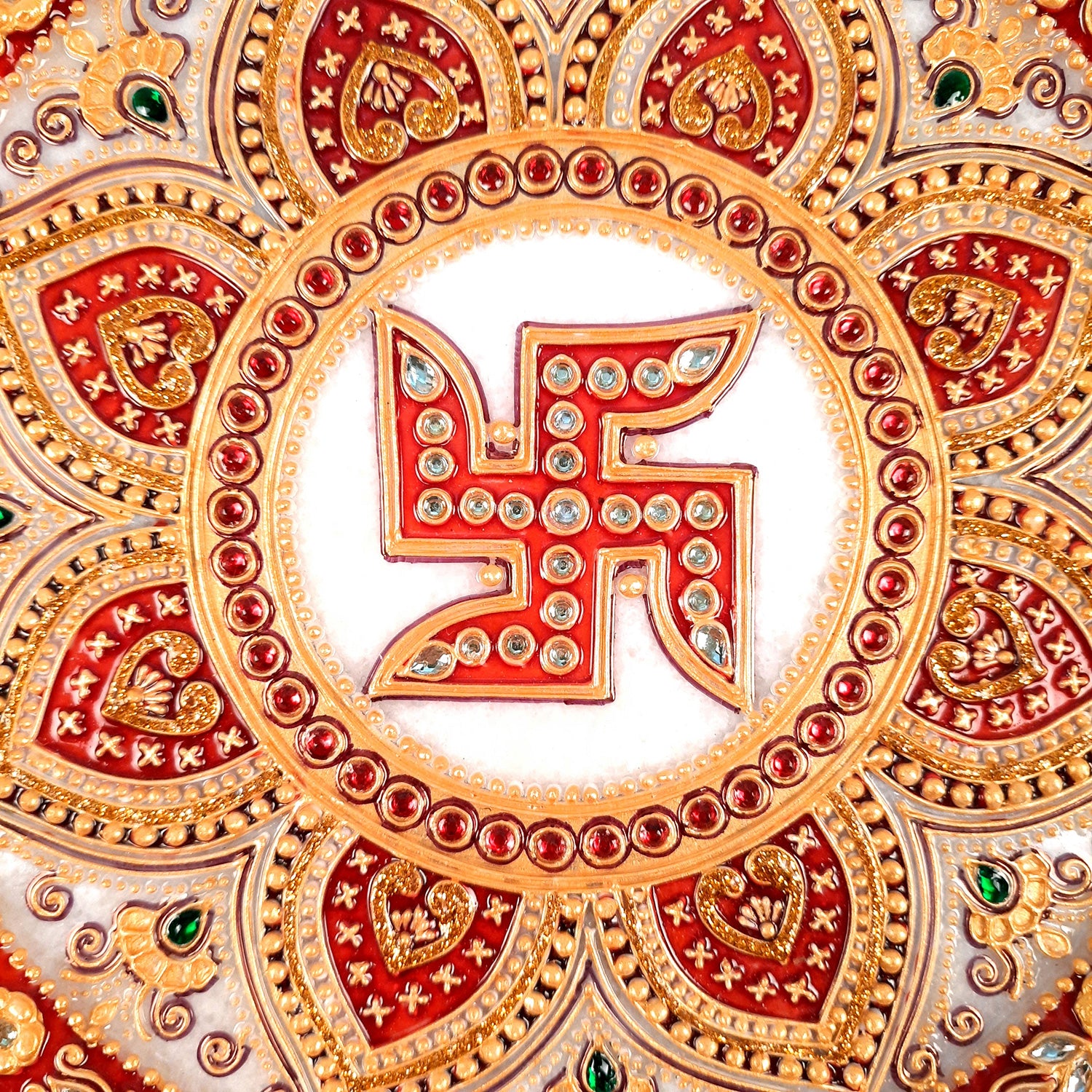 Marble Pooja Plate | Aarti Thali Big - Heavy Design - For Pooja, Weddings & Festivals - 9 Inch - Apkamart