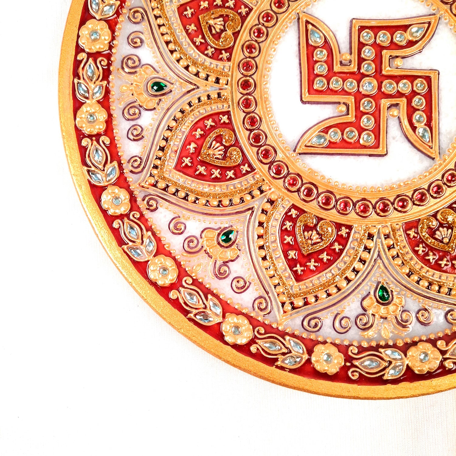 Marble Pooja Plate | Aarti Thali Big - Heavy Design - For Pooja, Weddings & Festivals - 9 Inch - Apkamart