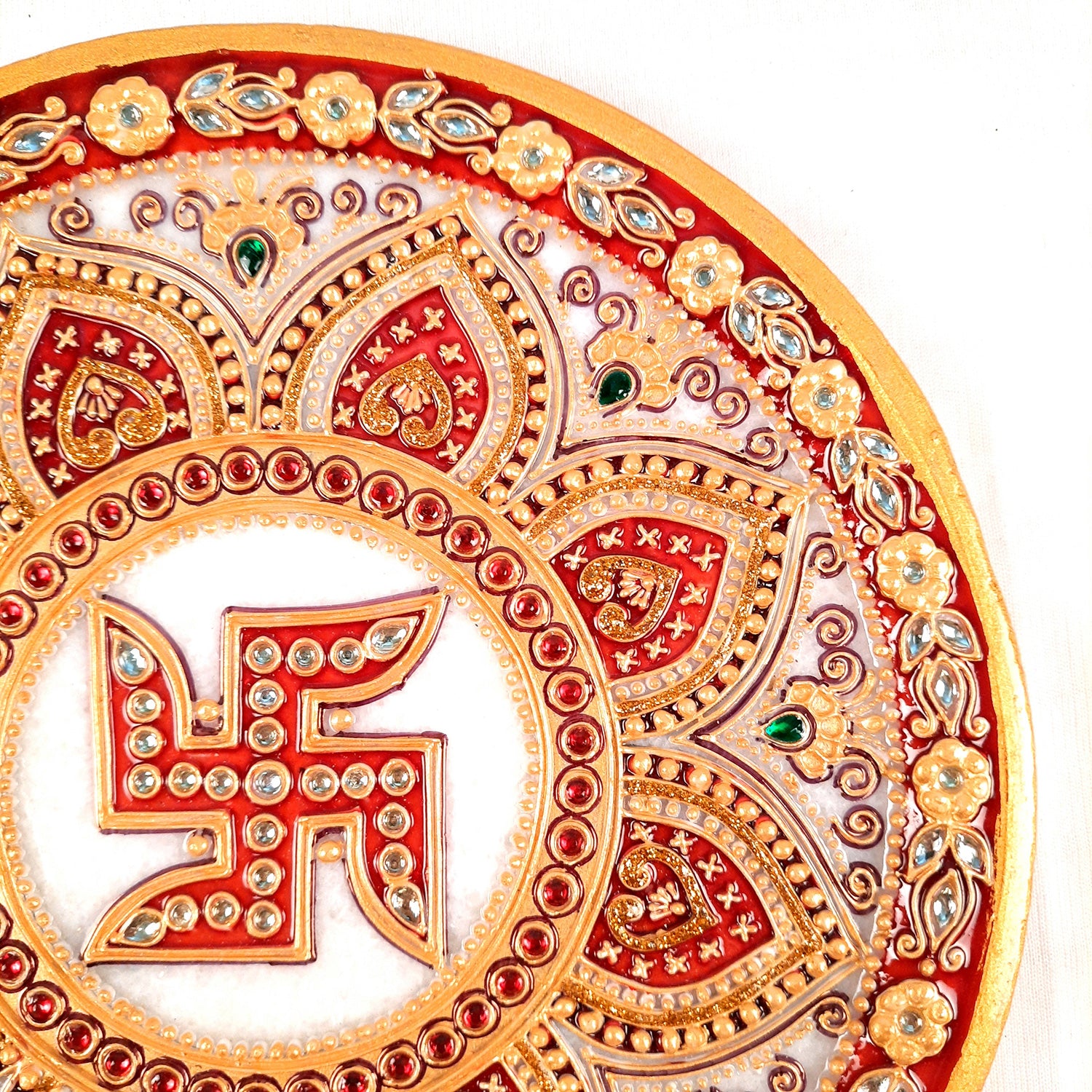 Marble Pooja Plate | Aarti Thali Big - Heavy Design - For Pooja, Weddings & Festivals - 9 Inch - Apkamart