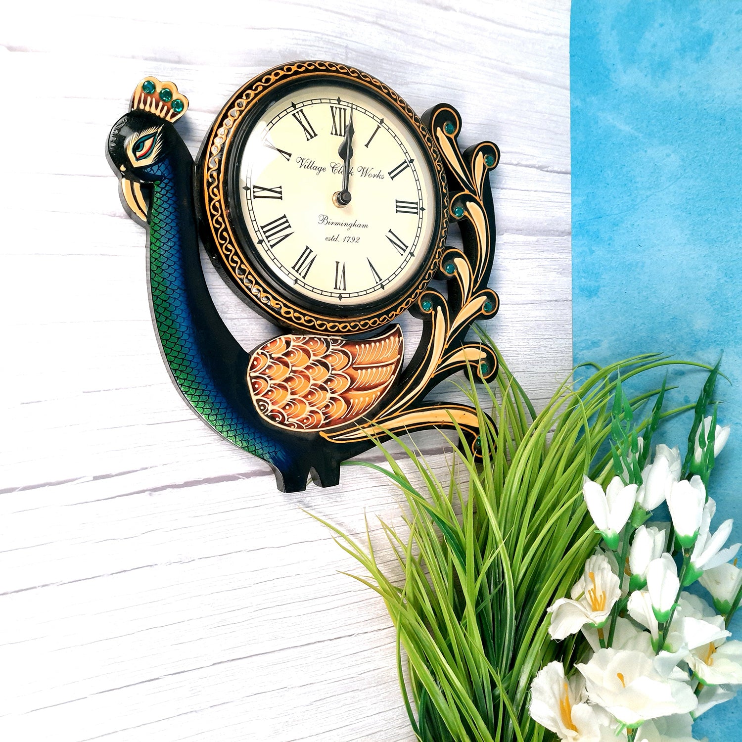 Peacock Wall Clock | Decorative Wall Clock - For Home, Wall Decor, Office & Gifts (12 inch)- Apkamart
