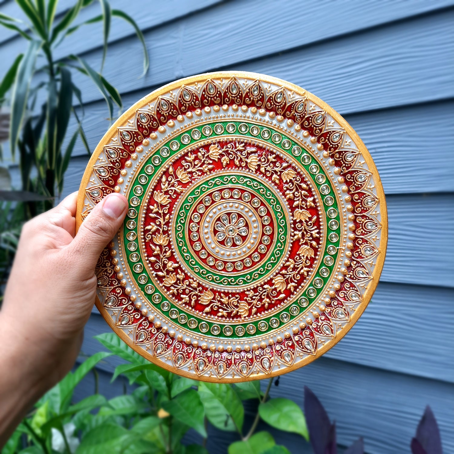 Pooja Thali | Marble Aarti Thali - Heavy Design - For Ganesh Pooja, Diwali & Karwa Chauth - 9 Inch