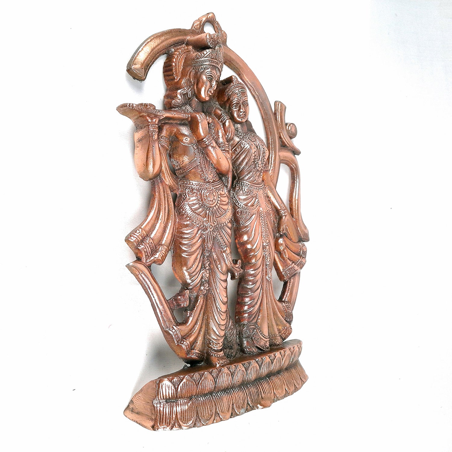 Radha Krishna Wall Hanging | Krishna Playing Bansuri Wall Decor - For Home, Puja, Wedding Gift - 16 Inch - apkamart