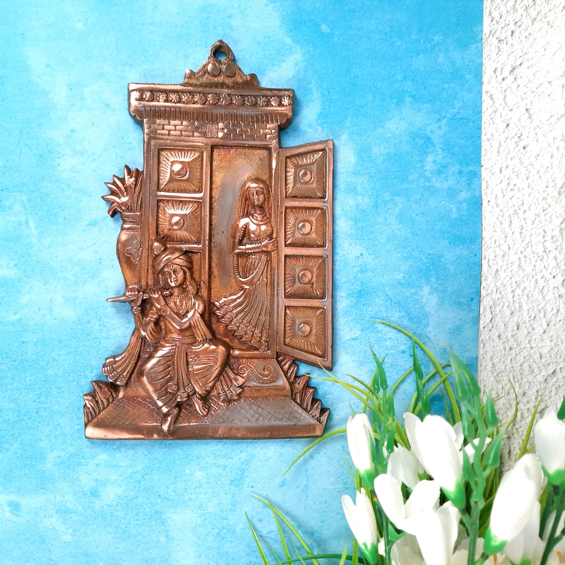 Radha Krishna Wall Hanging - Metal Wall Decor - 13 Inch - apkamart