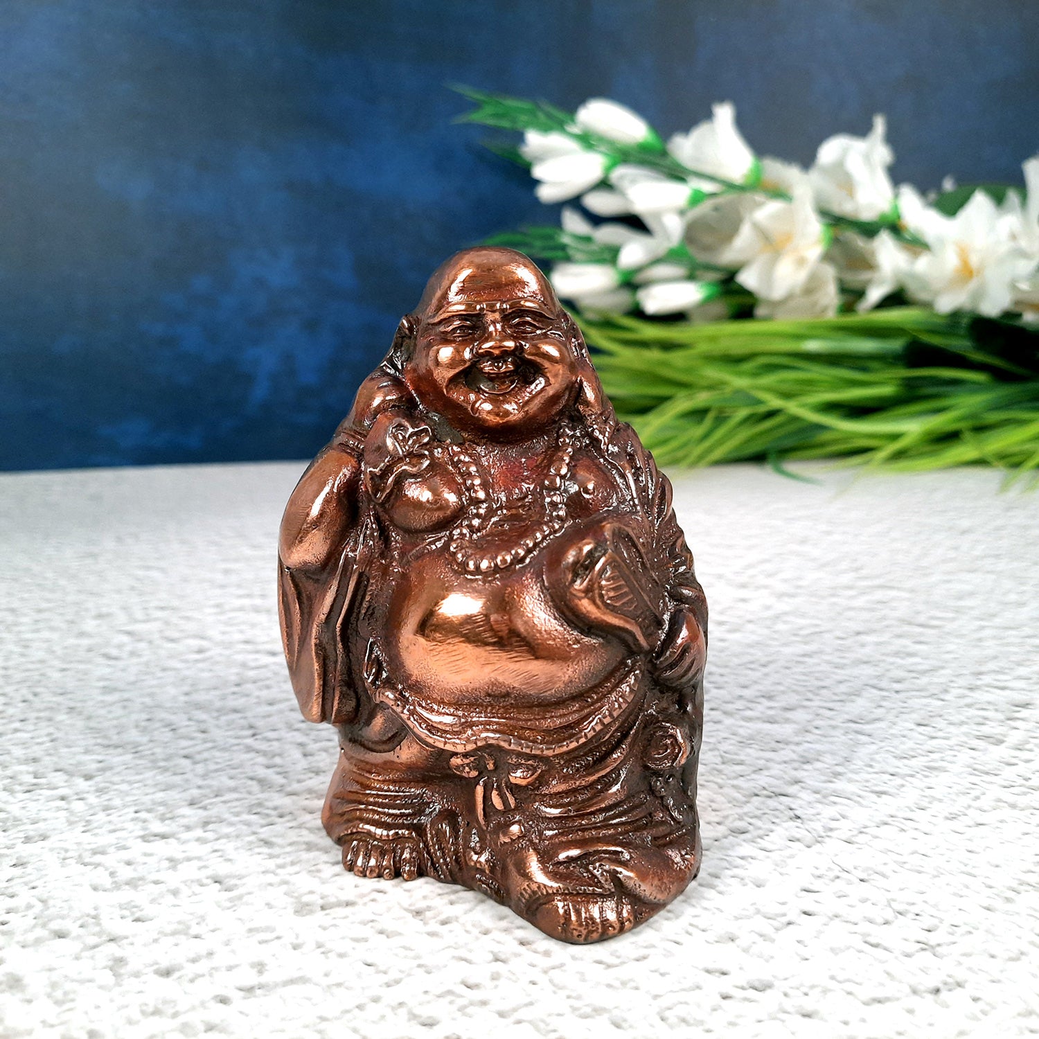 Laughing Buddha With Money Bag Showpiece - For Money, Good Luck, Wealth & Gift- 5 inch-Apkamart