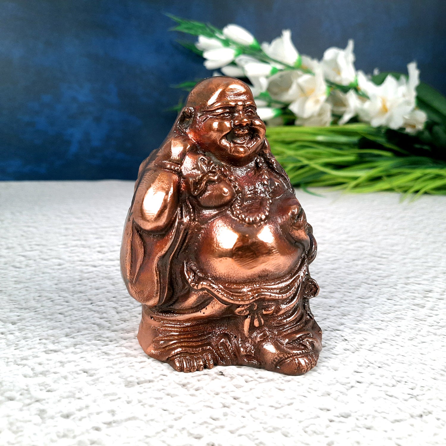 Laughing Buddha With Money Bag Showpiece - For Money, Good Luck, Wealth & Gift- 5 inch-Apkamart