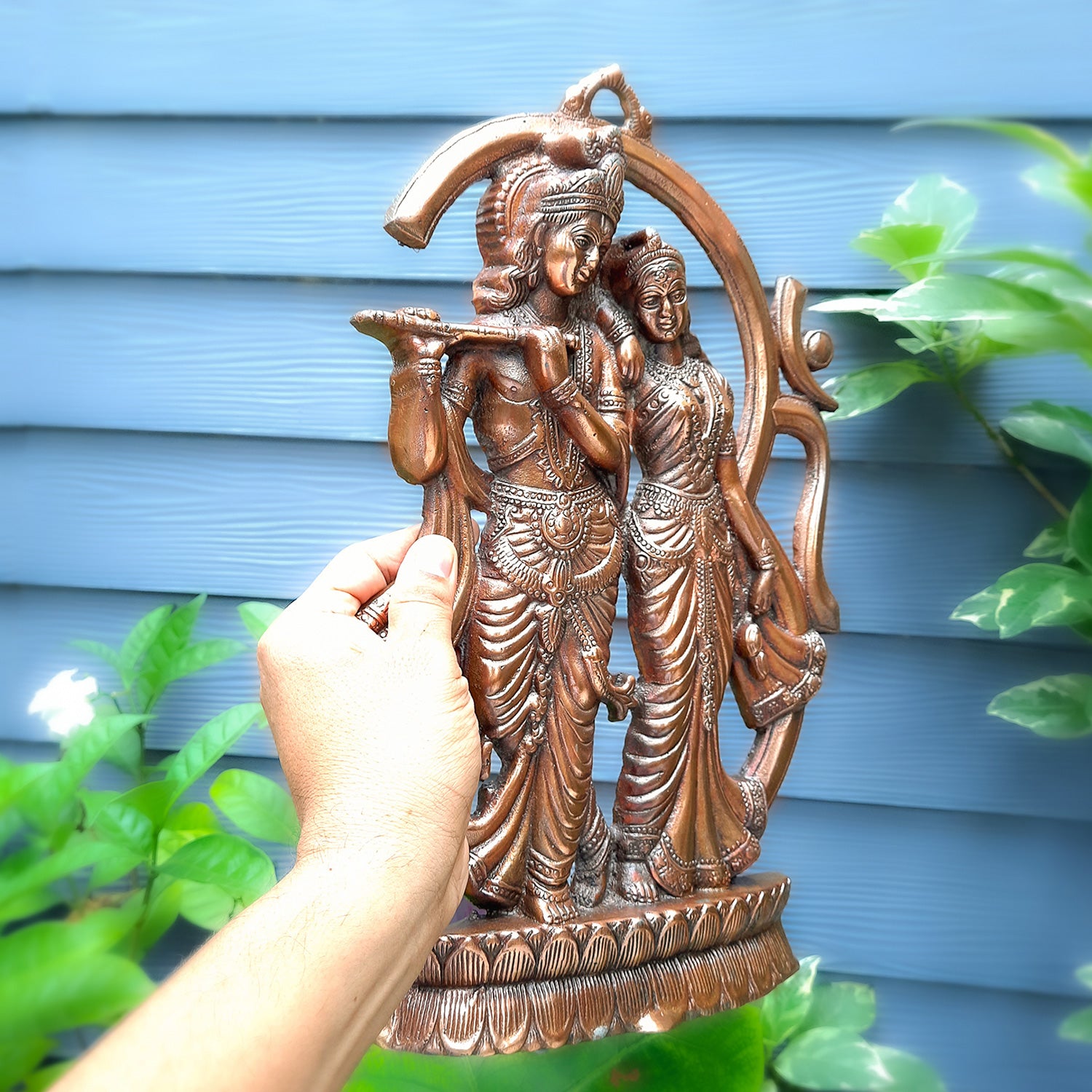 Radha Krishna Wall Hanging | Krishna Playing Bansuri Wall Decor - For Home, Puja, Wedding Gift - 16 Inch - apkamart