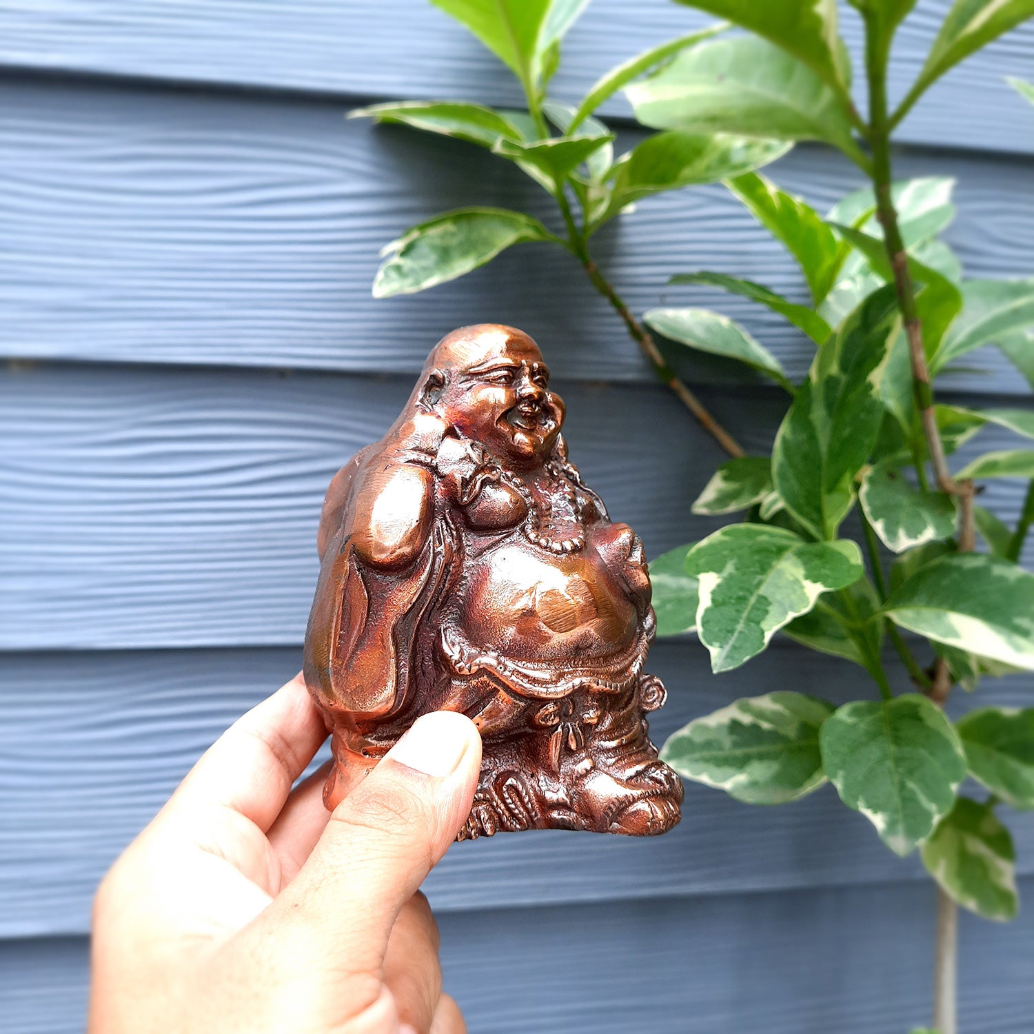 Laughing Buddha With Money Bag Showpiece - For Money, Good Luck, Wealth & Gift- 5 inch-Apkamart
