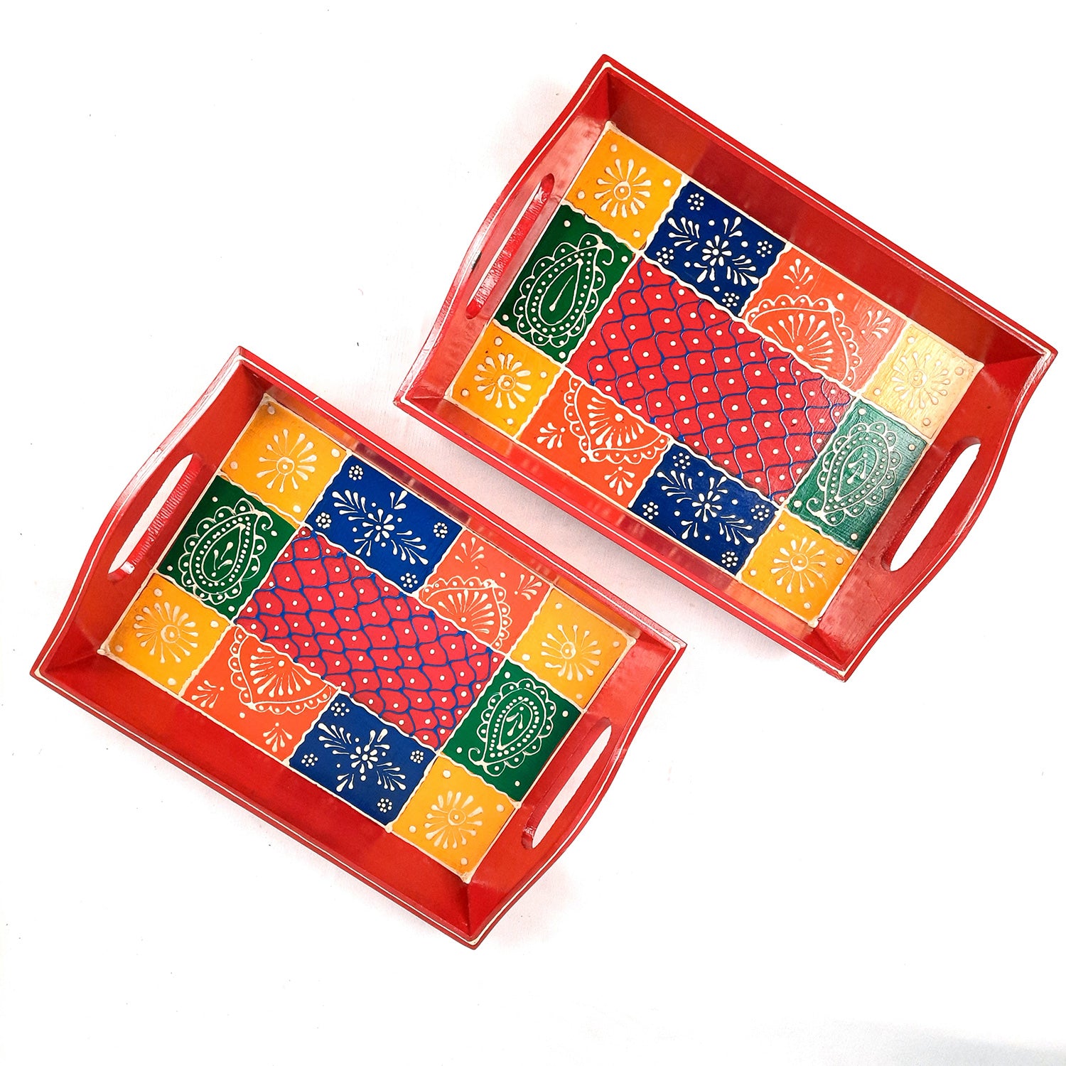 Serving Tray | Wooden Tea Tray - For Home, Kitchen, Dining Table Decor & Gift - 11 Inch - apkamart #Style_Pack of 2