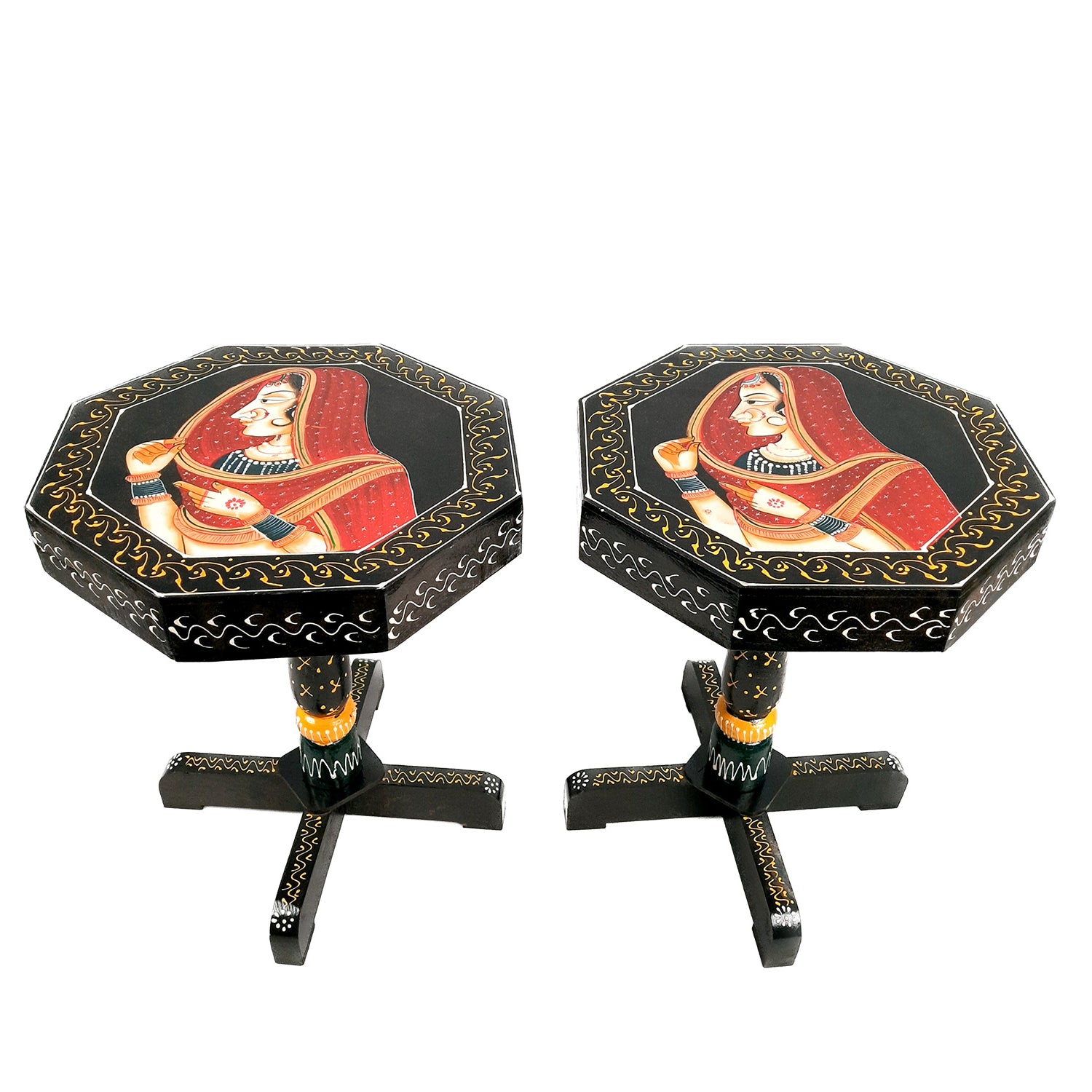 Side Table Stool Wooden | End Table | - Bani Thani Design - for Living Room, Home & Corner Decor & Gifts - 16 inch - apkamart #Style_Pack of 2