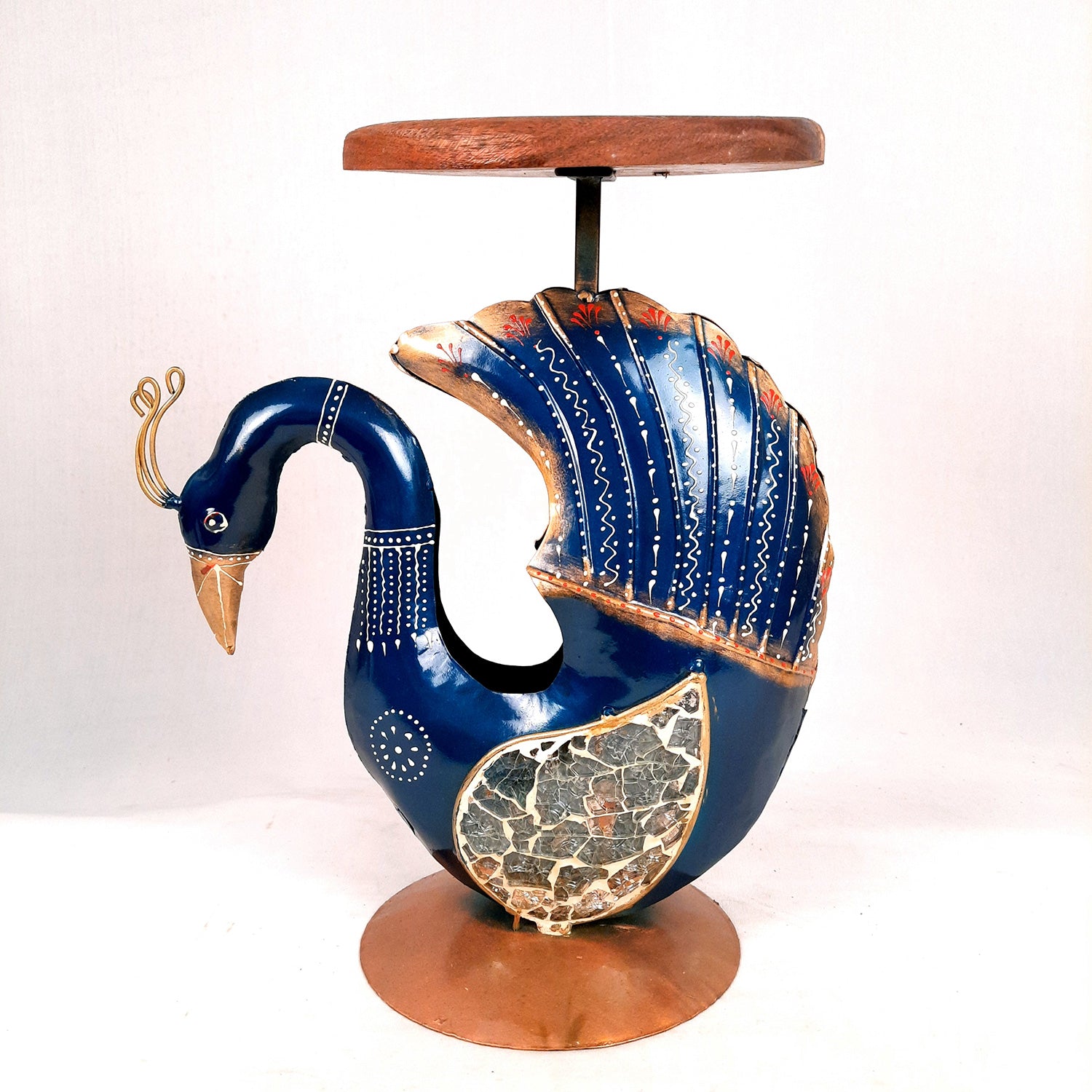 Antique Side Table Swan Design - 15 Inch for Home and Corner Decor - ApkaMartSide Table Peacock Design | End Table Cum Showpiece - for Living Room, Home and Corner Decor & Gift - 15 Inch - apkamart #Color_Blue
