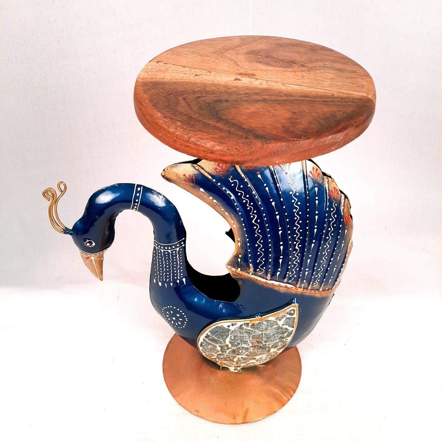 Antique Side Table Swan Design - 15 Inch for Home and Corner Decor - ApkaMartSide Table Peacock Design | End Table Cum Showpiece - for Living Room, Home and Corner Decor & Gift - 15 Inch - apkamart #Color_Blue